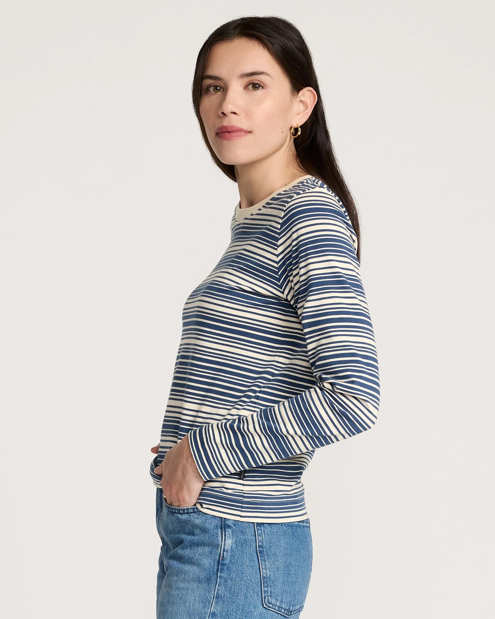 LS Deschutes Crew Neck Tee - Blue Stripe, XL - Thumbnail 3