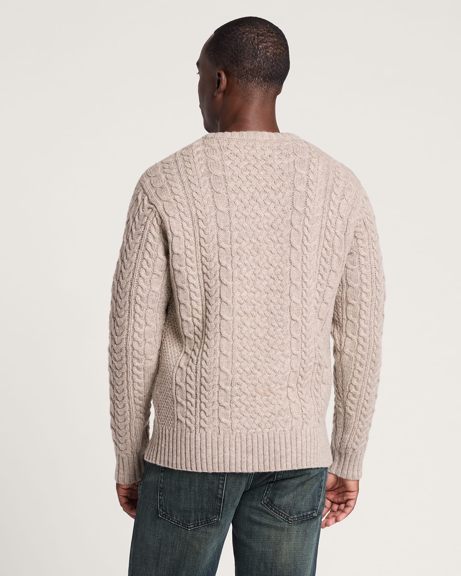 Wool Fisherman Sweater - Wheat Mix - L - Thumbnail 2