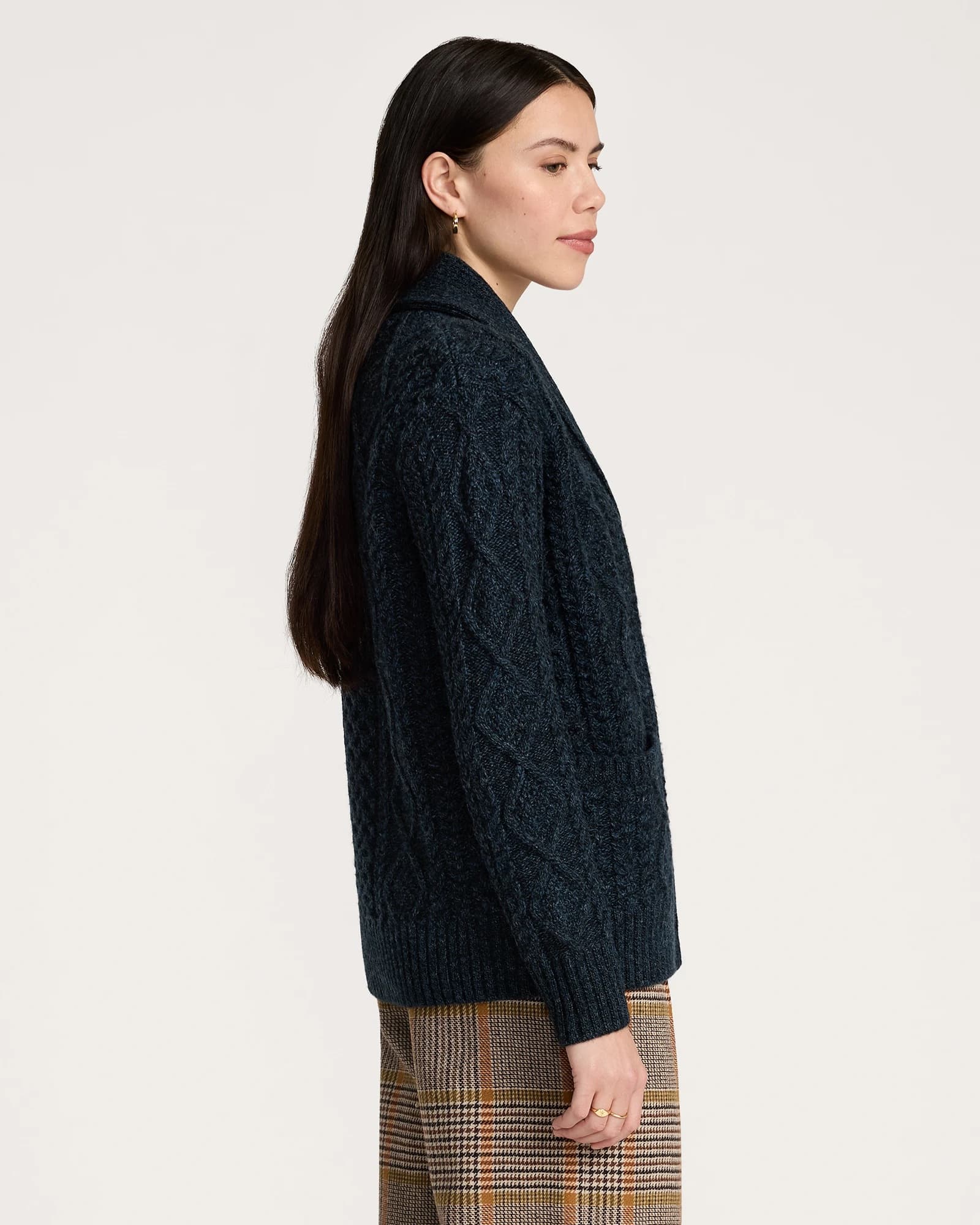 Womens Fisherman Cardigan - Indigo Heather - L - Thumbnail 3