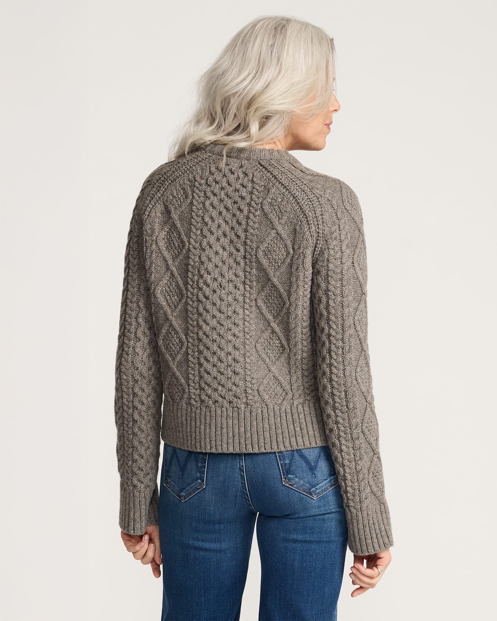 Womens Fisherman Sweater - Stone Heather - L - Thumbnail 2