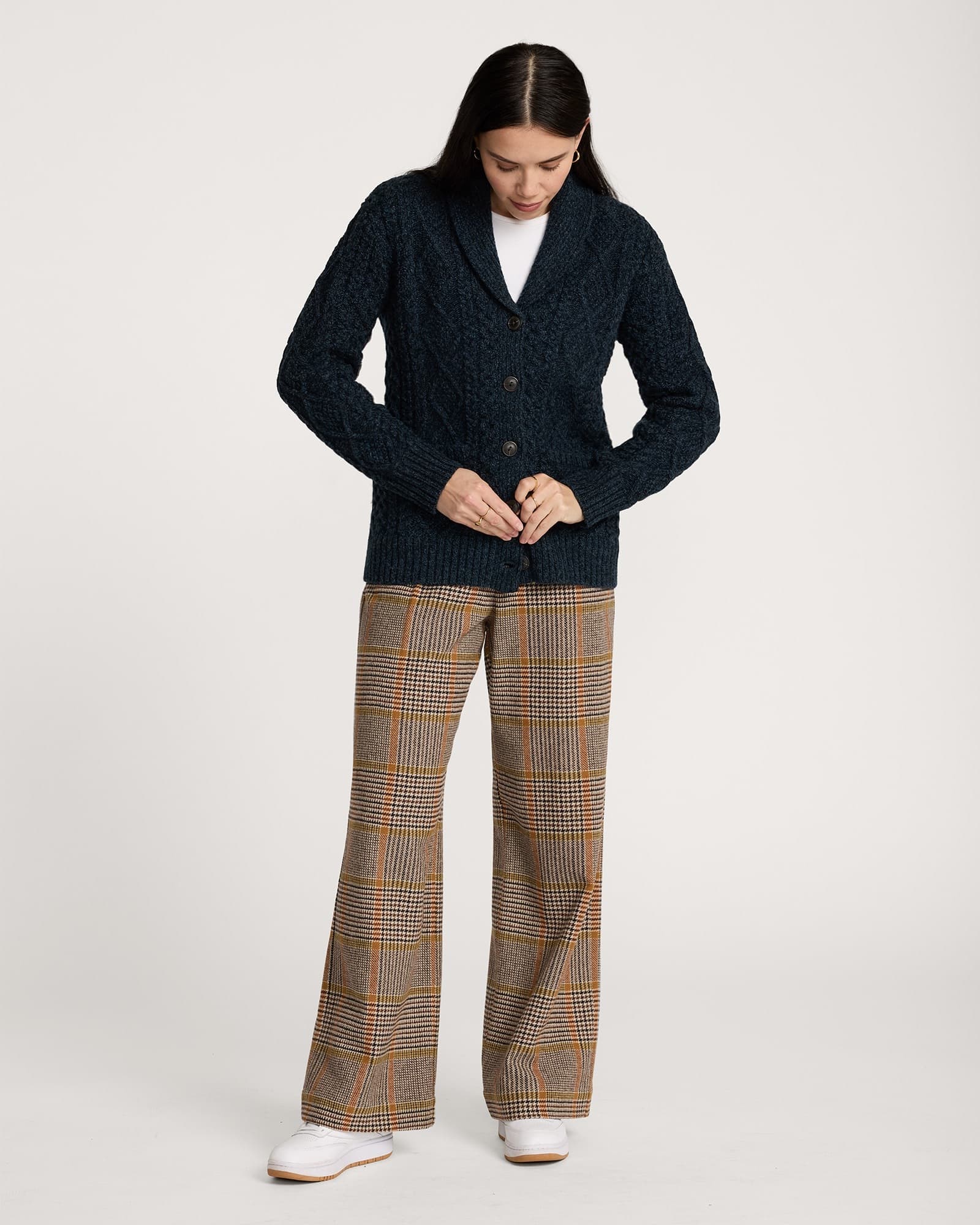 Womens Fisherman Cardigan - Indigo Heather - M - Thumbnail 4