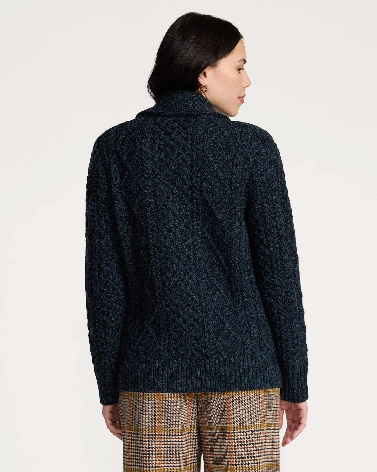 Womens Fisherman Cardigan - Indigo Heather - M - Thumbnail 2