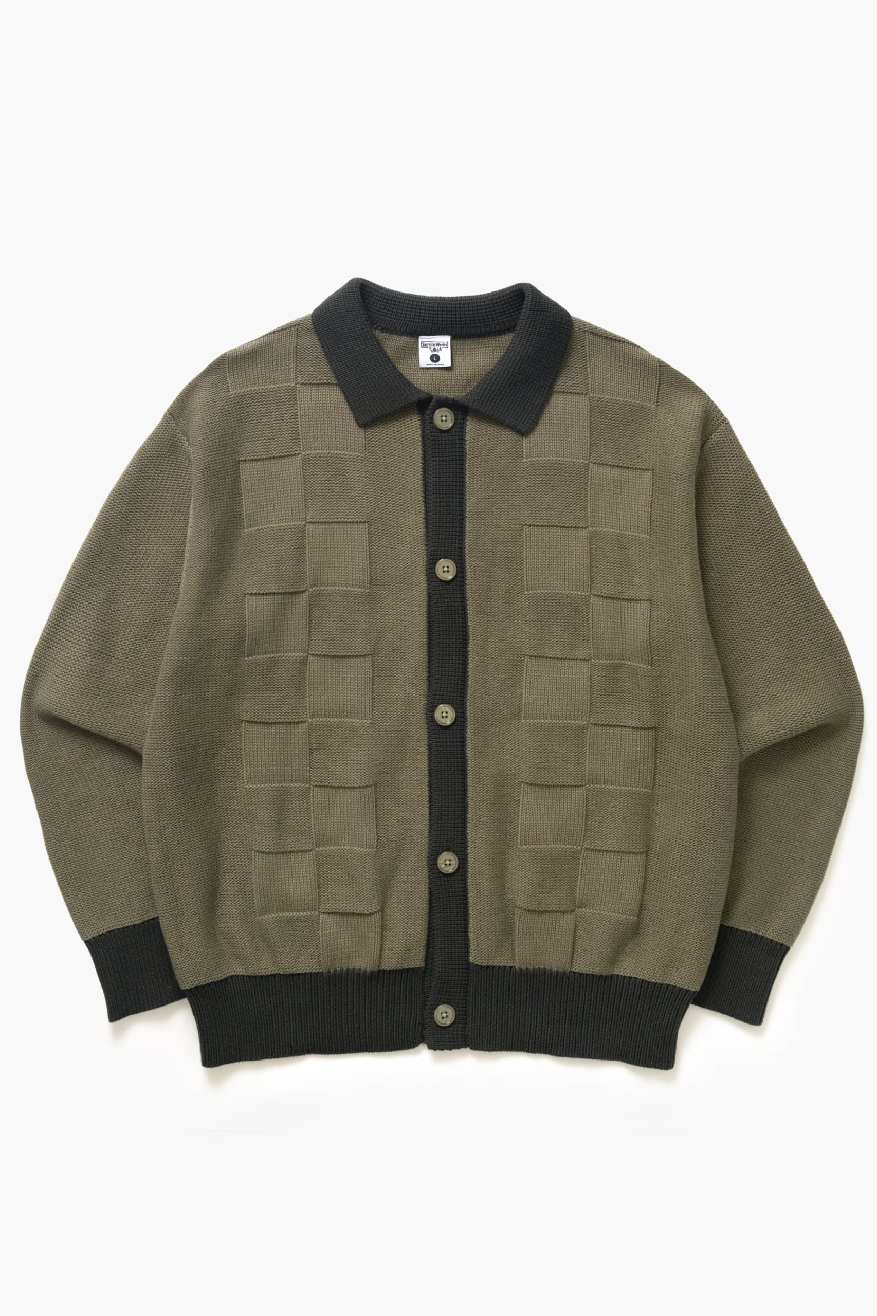 Check Panel Cardigan - Olive - XL - Thumbnail 2