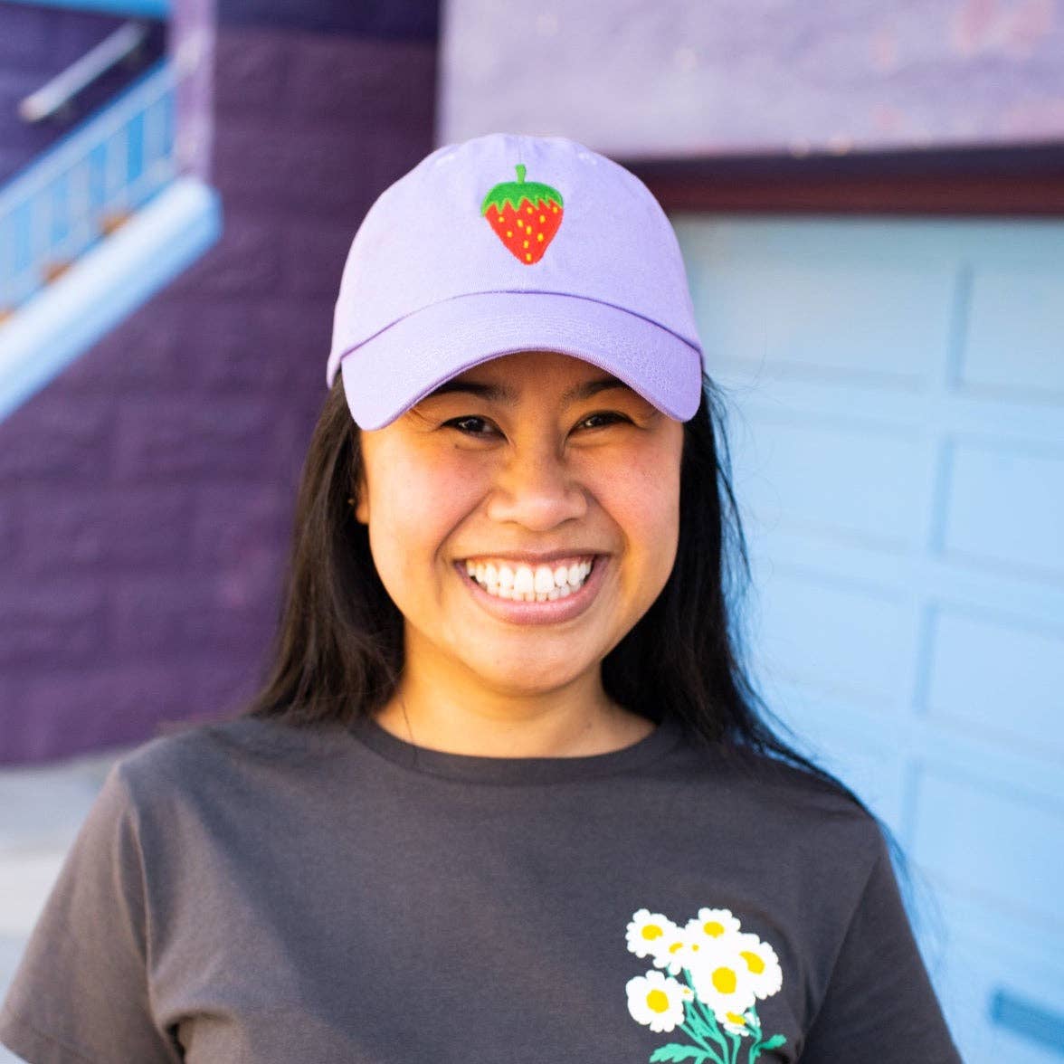 strawberry embroidered dad hat - Default - Thumbnail 2