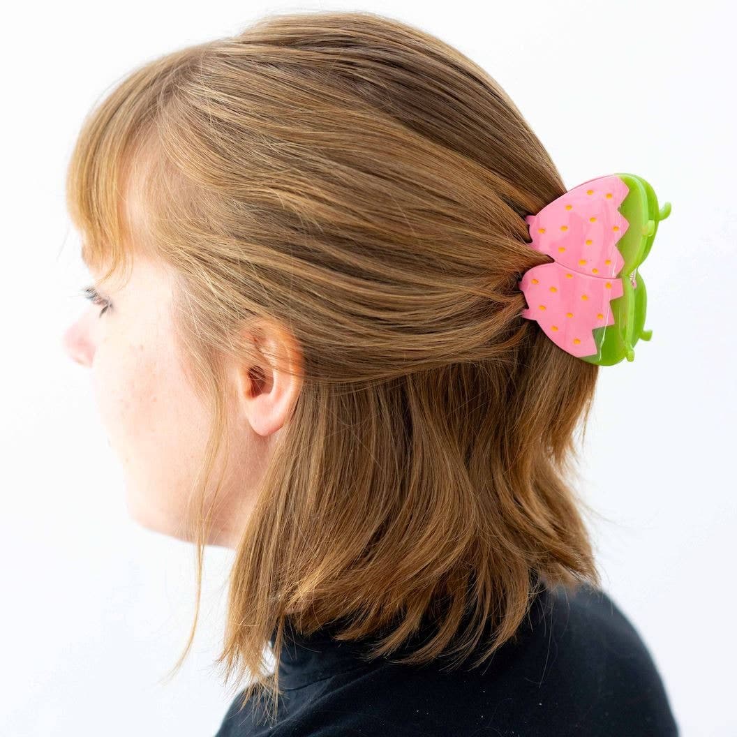 large pink strawberry hair claw clip - Default - Thumbnail 2