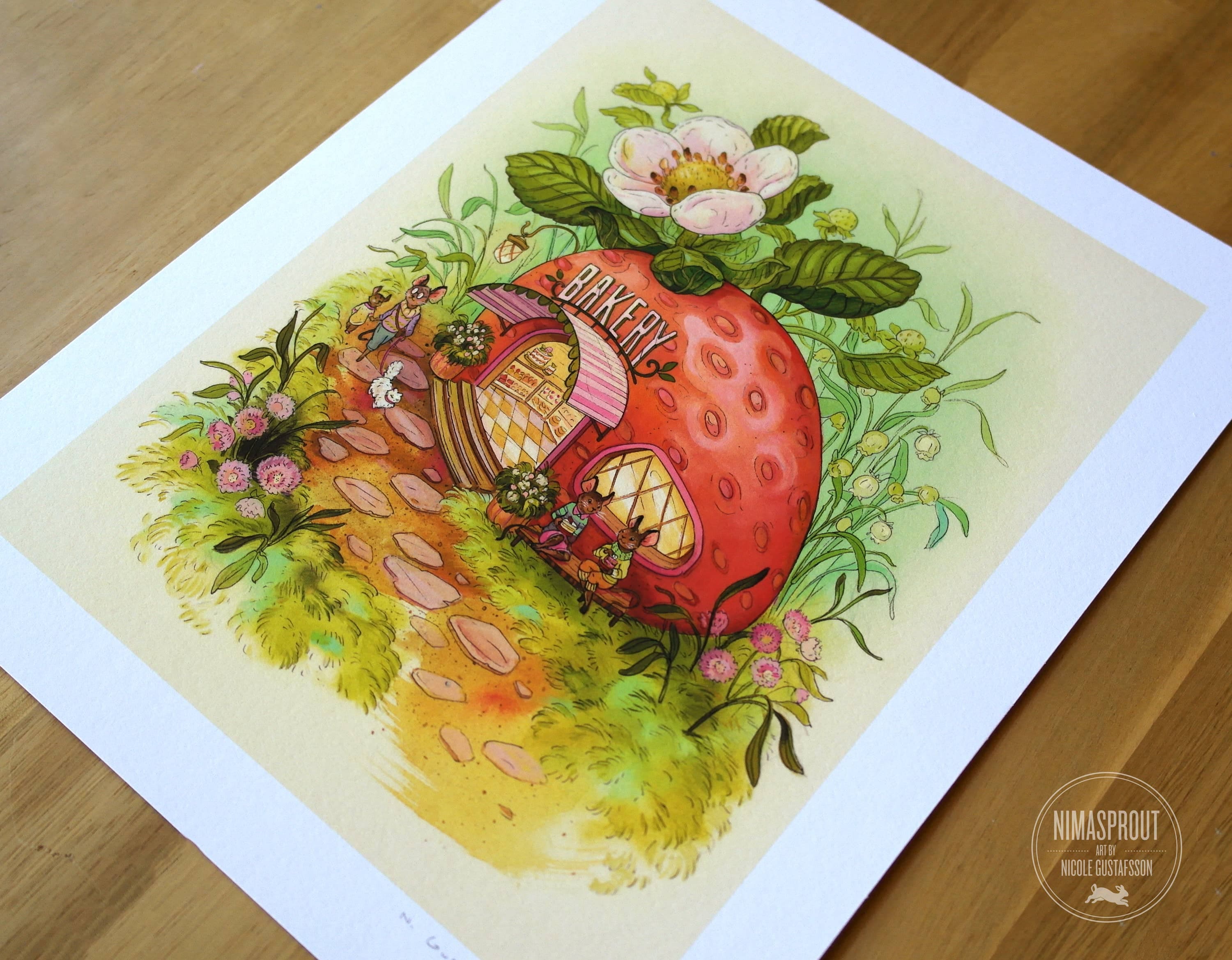 strawberry bakery print (8x10) (8x10 pink frame) - Default - Thumbnail 2