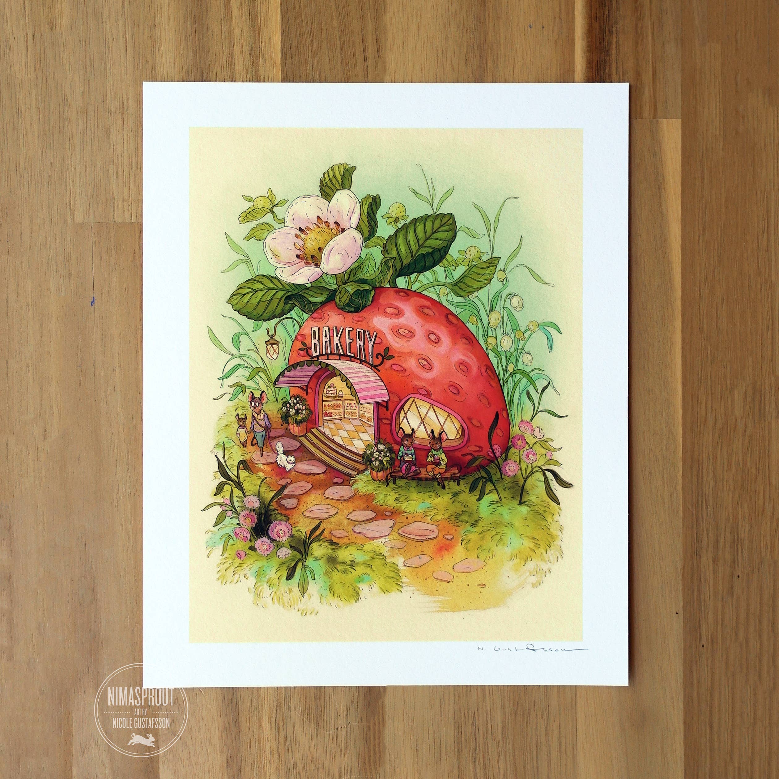 strawberry bakery print (8x10) (8x10 pink frame) - Default - Thumbnail 3
