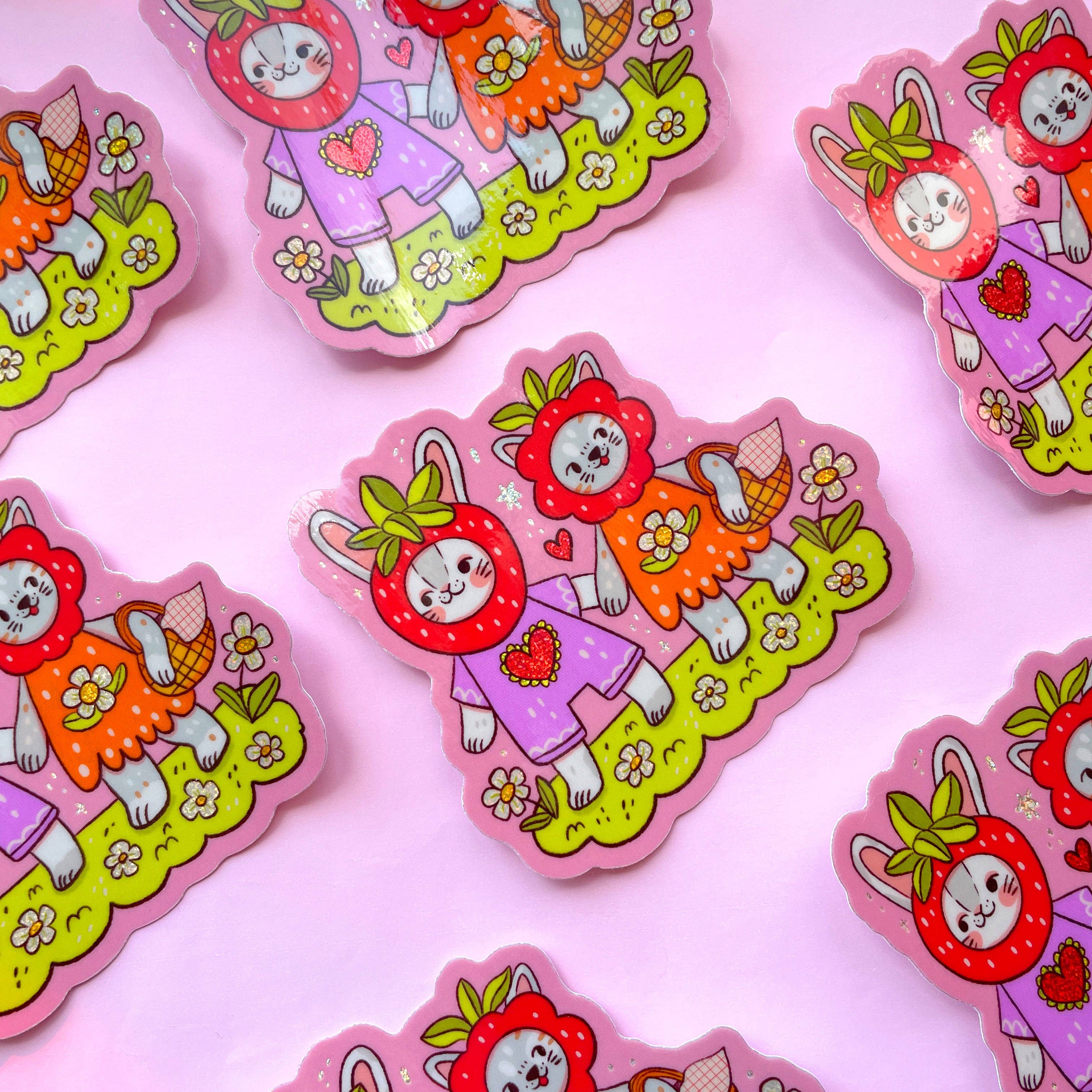 strawberry friends glitter sticker - Regular - Thumbnail 4