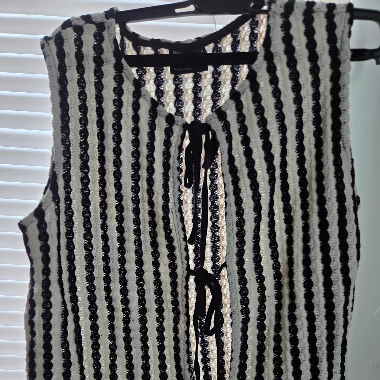 ASOS black and white vertical striped polyester & cotton vest in a M #stripes #asos - Thumbnail 3