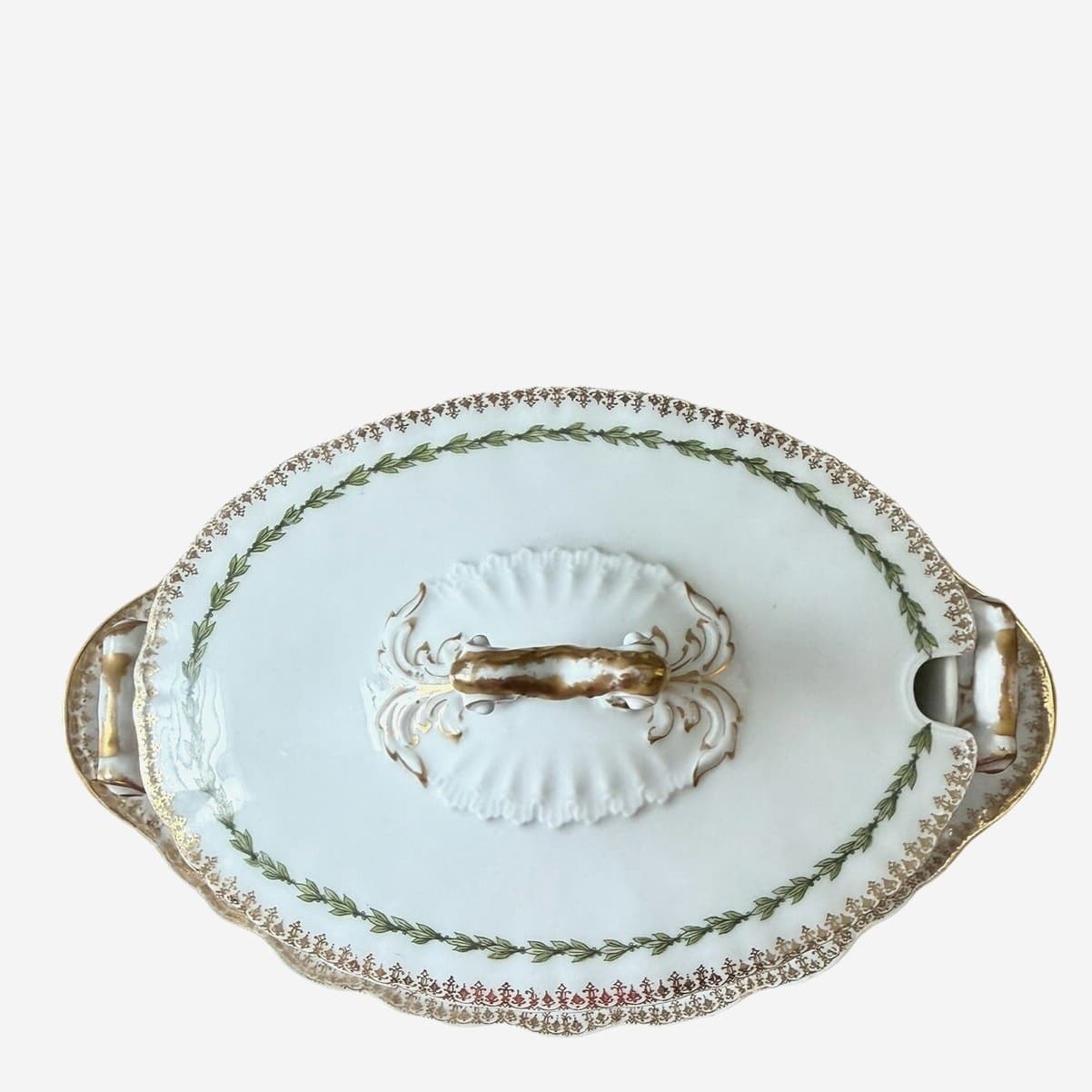 Antique Theodore Haviland Limoges France Covered Vegetable Dish Attached Stand - Thumbnail 4