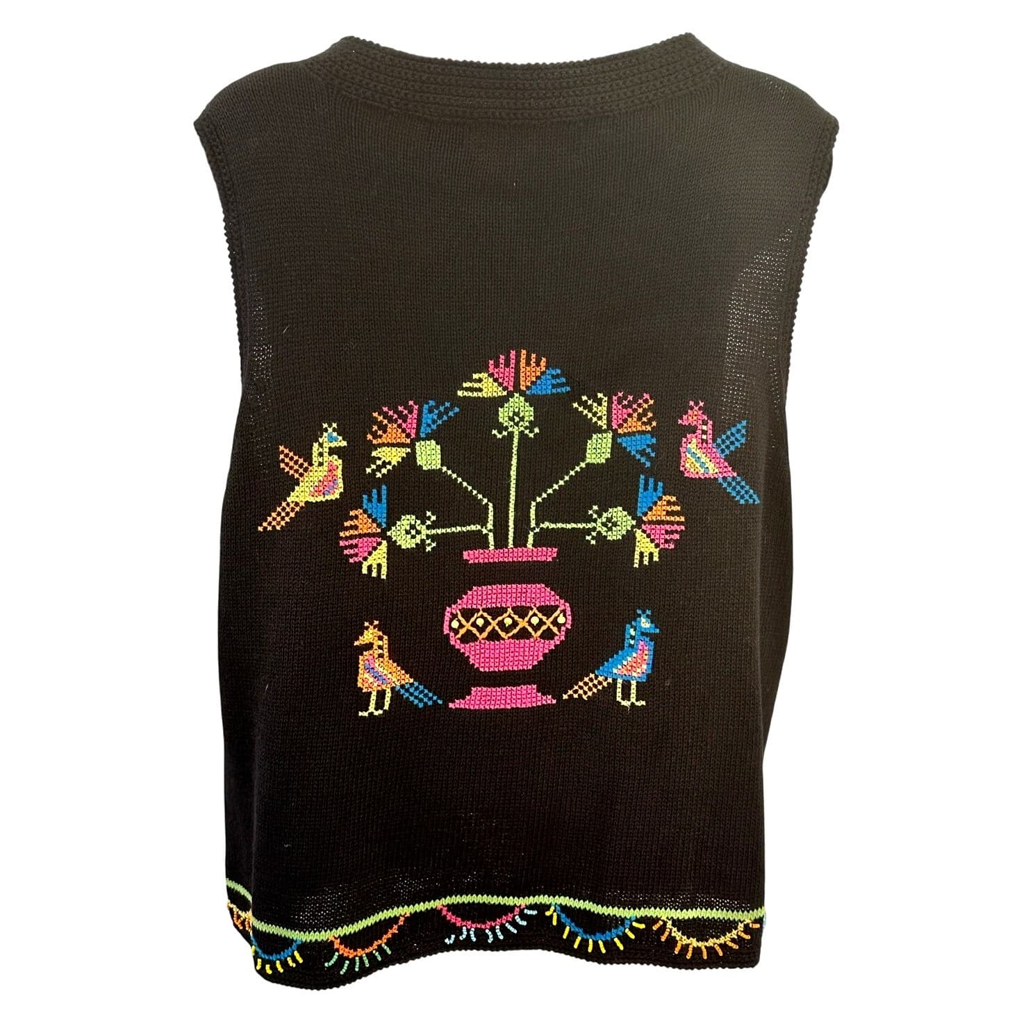 Sharon Young Vintage Cross Stitch & Beaded Black Woven Vest Women's Size Medium - Thumbnail 2