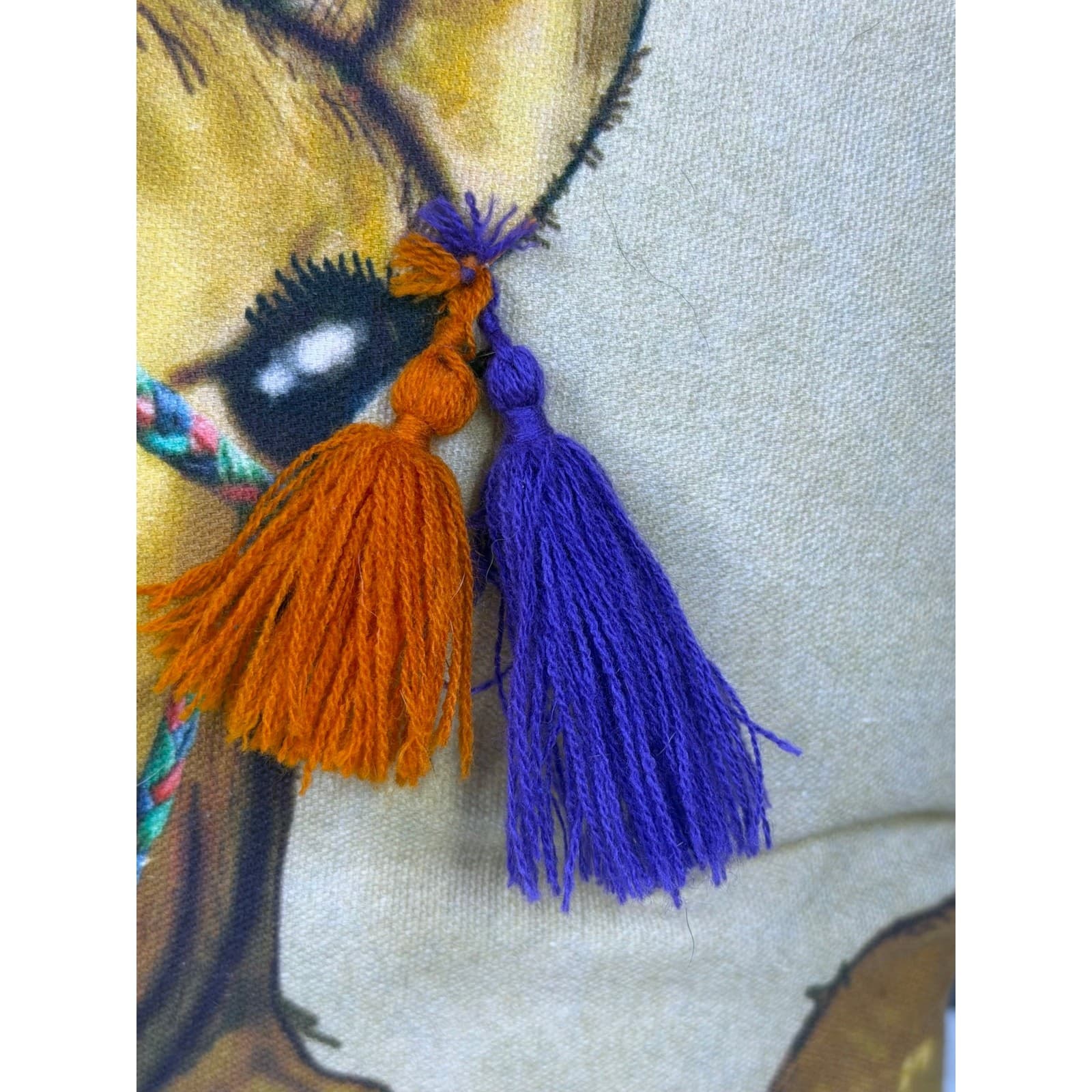 Boho Camel Throw Pillows 17” Tassel Trim Global Decor Cotton India-Set of 2 - Thumbnail 4