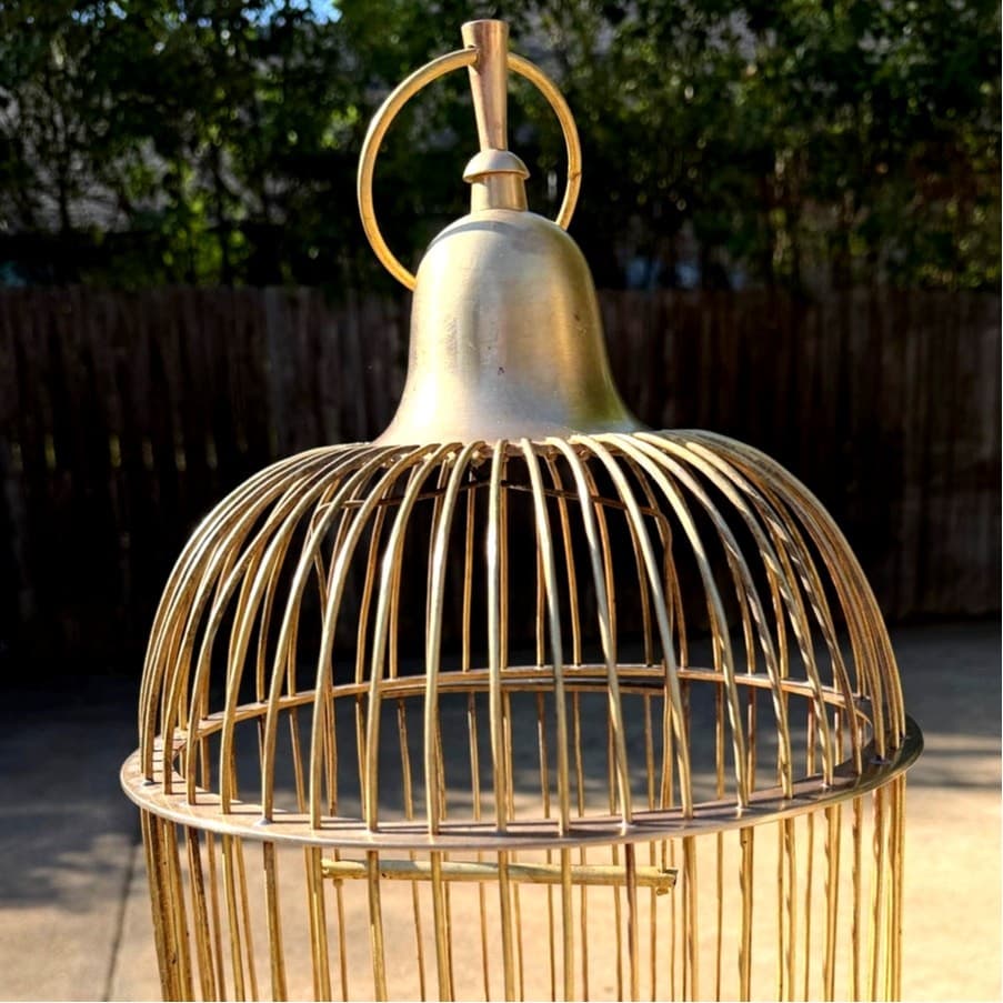 Solid Brass Vintage Mid-Century Domed 16 x 12 Hanging Birdcage Boho Chic Decor - Thumbnail 2