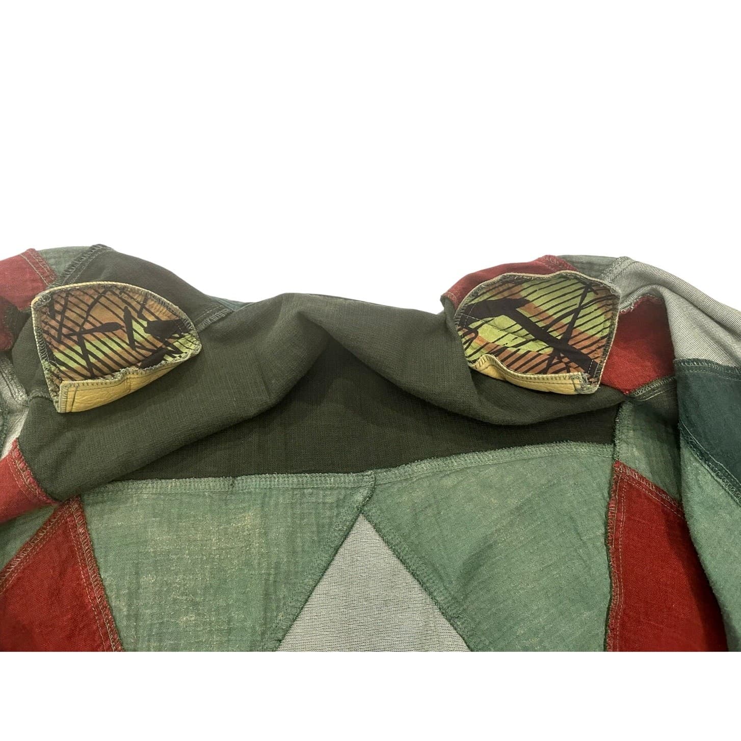 Asian inspired Oversized Vintage Washed Denim Colorful Patchwork Chore Jacket-L - Thumbnail 13