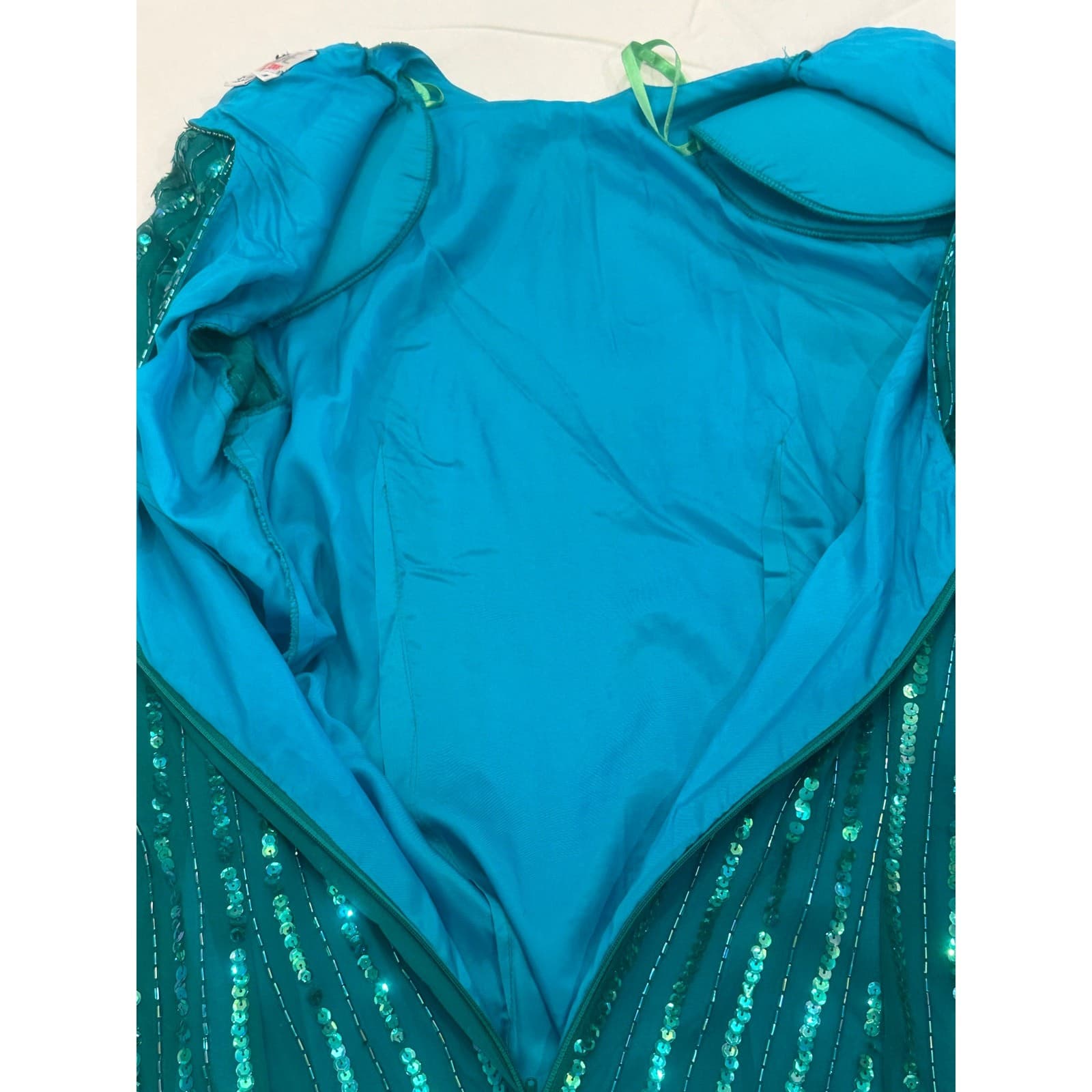 Nadine Boutique Vintage 100% Silk Hand Beaded Turquoise Green Cocktail Dress-M - Thumbnail 12