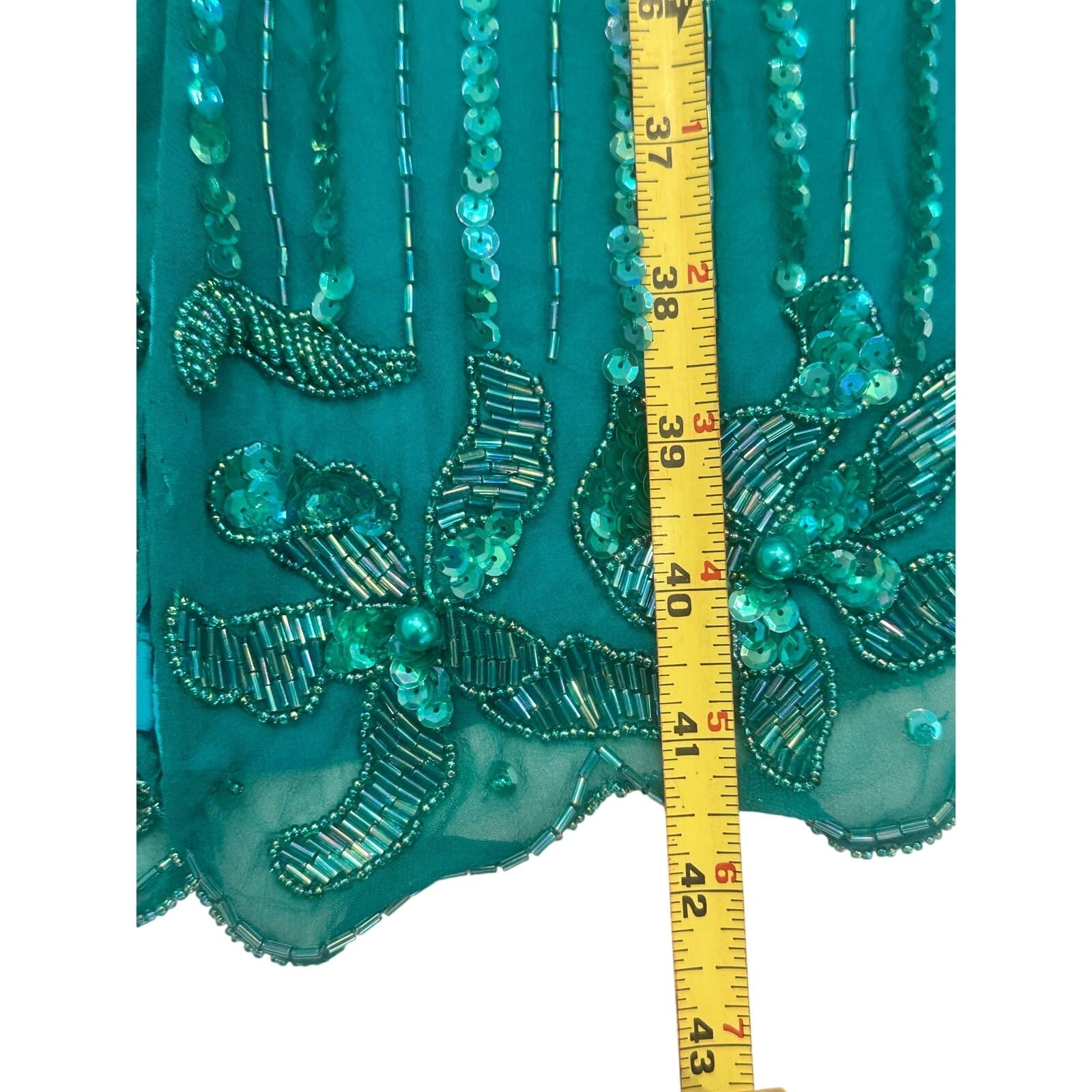 Nadine Boutique Vintage 100% Silk Hand Beaded Turquoise Green Cocktail Dress-M - Thumbnail 16