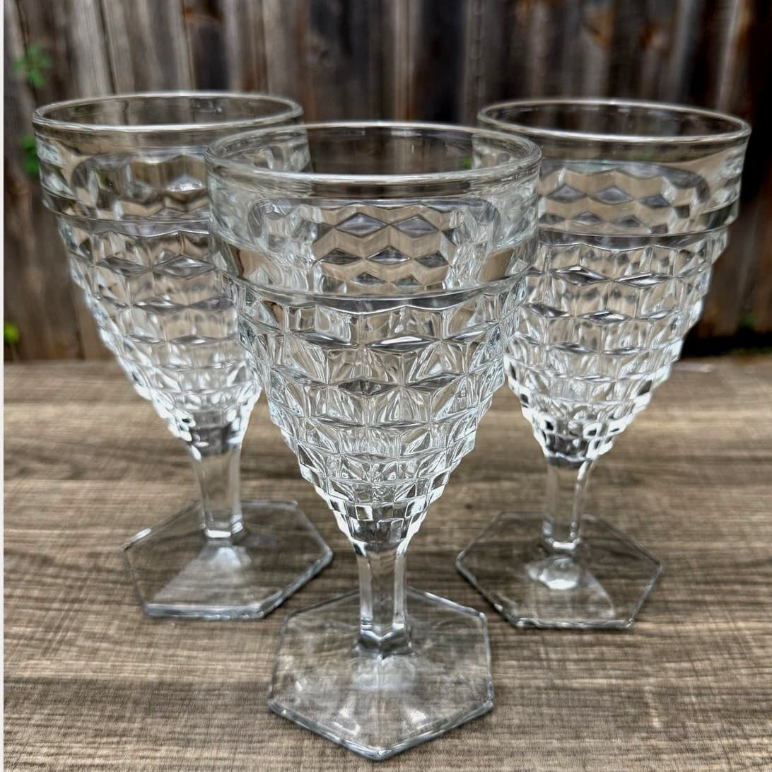 Fostoria 'American' Clear Glass 6 7/8" Vintage Hex Foot Water Goblets-Set of 3 - Thumbnail 5