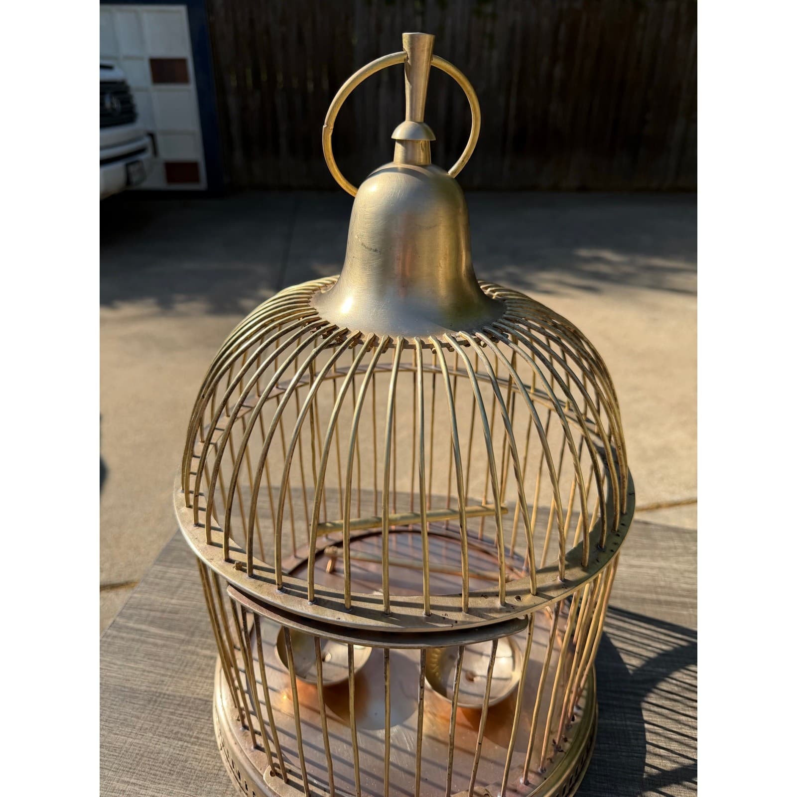 Solid Brass Vintage Mid-Century Domed 16 x 12 Hanging Birdcage Boho Chic Decor - Thumbnail 10