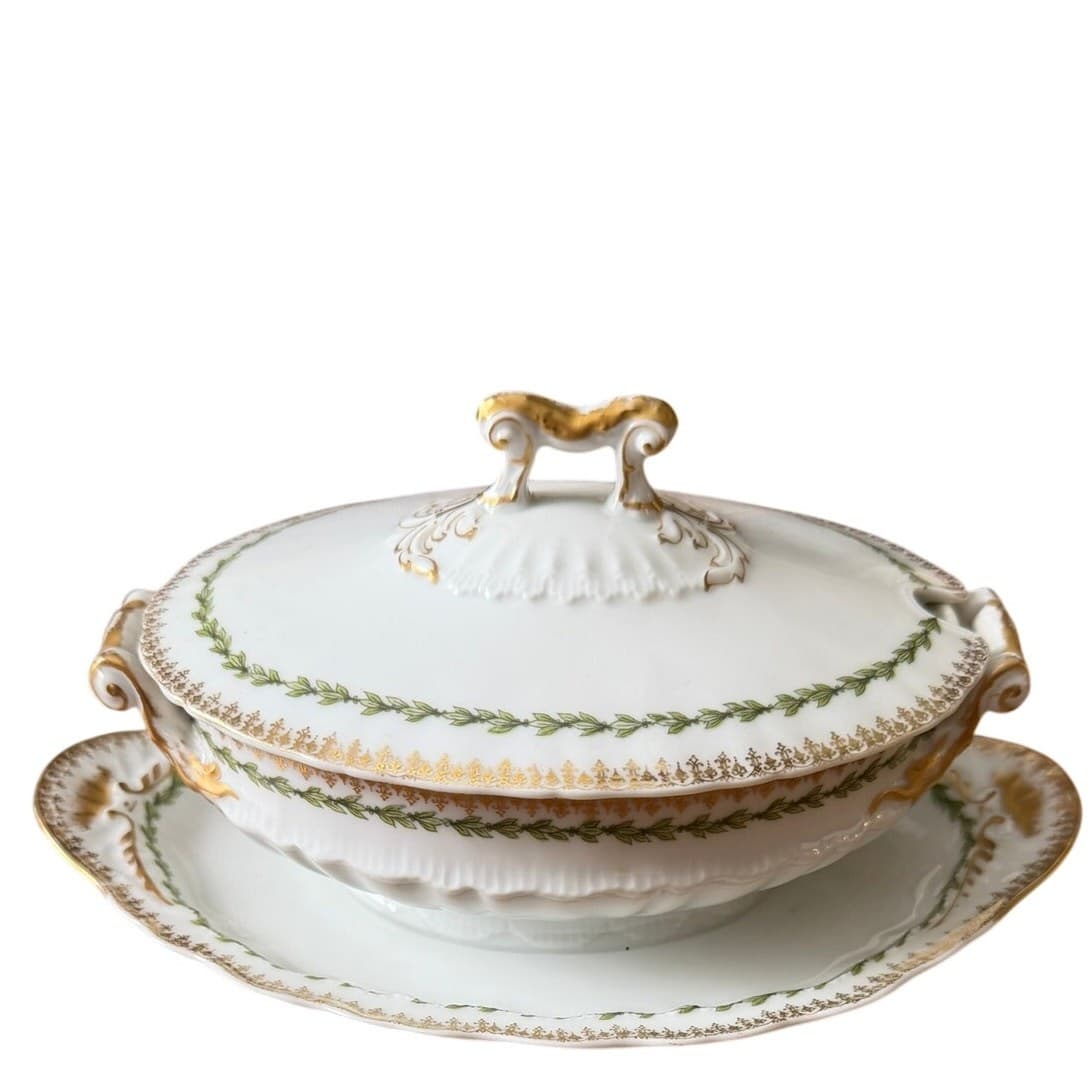 Antique Theodore Haviland Limoges France Covered Vegetable Dish Attached Stand - Thumbnail 5