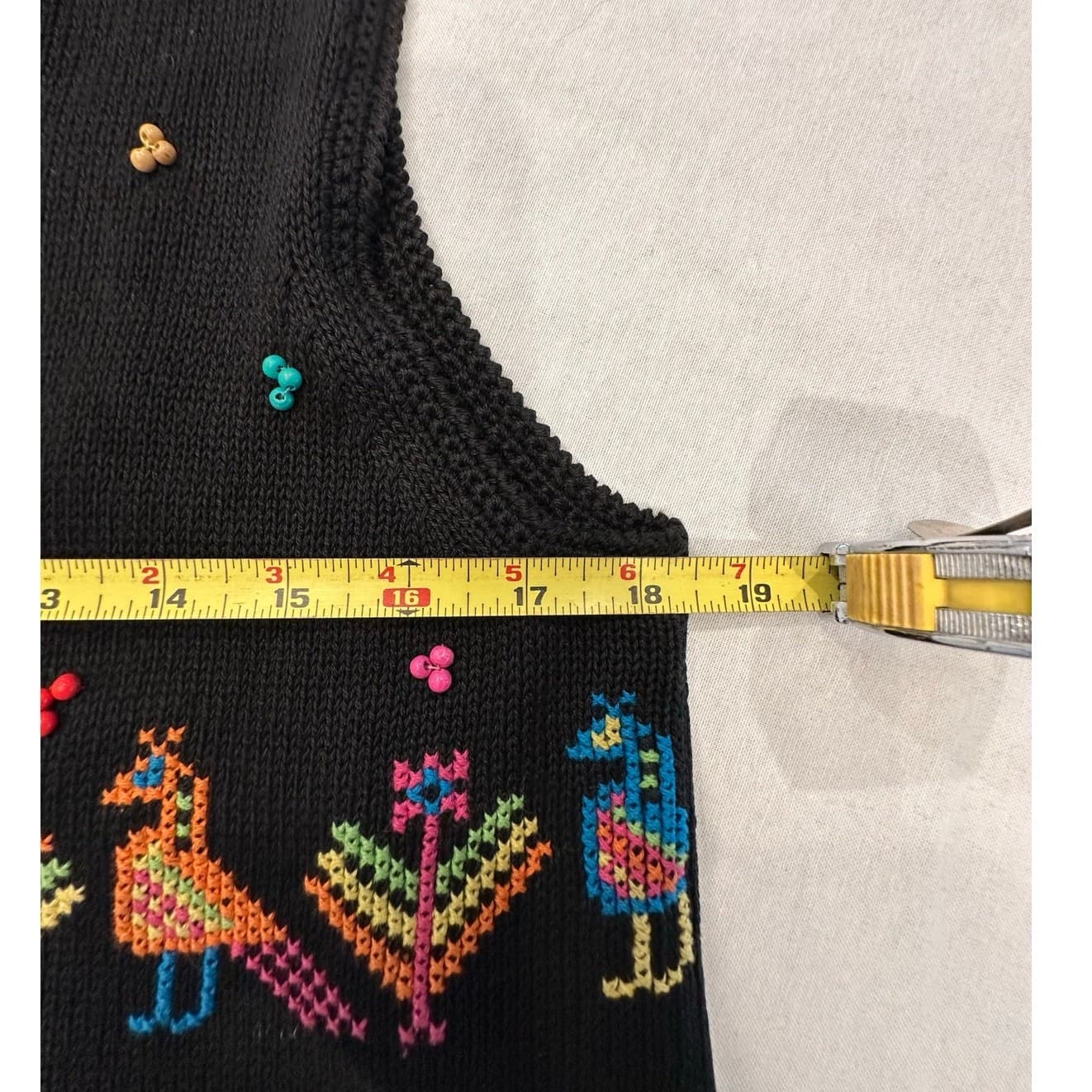 Sharon Young Vintage Cross Stitch & Beaded Black Woven Vest Women's Size Medium - Thumbnail 11