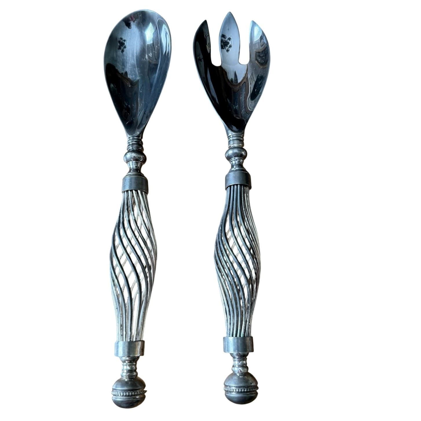 Neiman Marcus Silverplate Salad Serving Set Openwork Handles + Presentation Box - Thumbnail 3