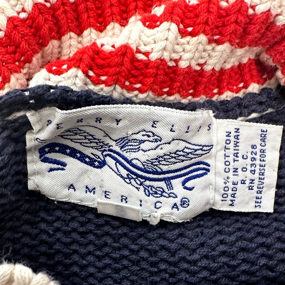 Perry Ellis Vintage 1980s American Flag Intarsia Knit Evil Knievel Levis Sweater - Thumbnail 3