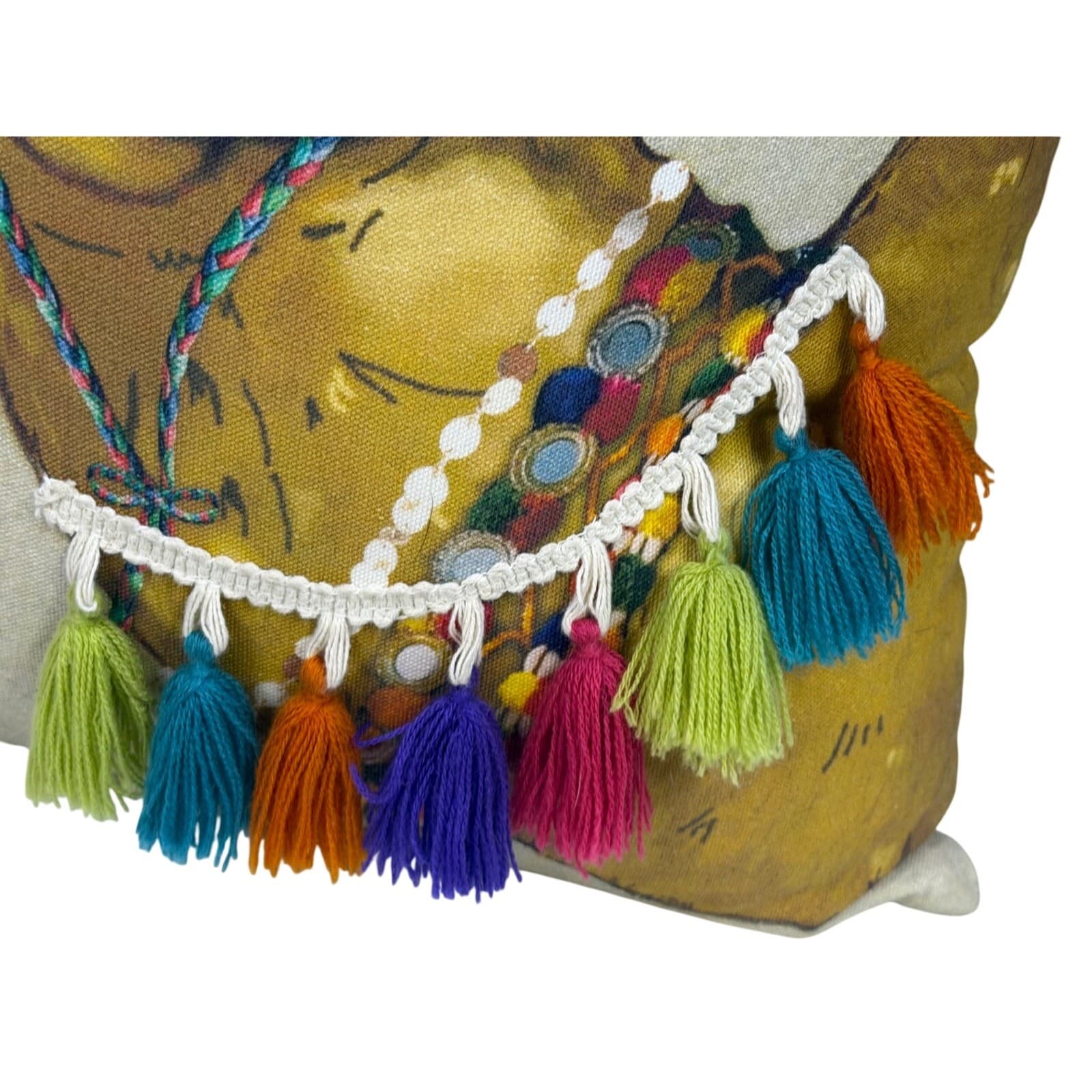 Boho Camel Throw Pillows 17” Tassel Trim Global Decor Cotton India-Set of 2 - Thumbnail 5