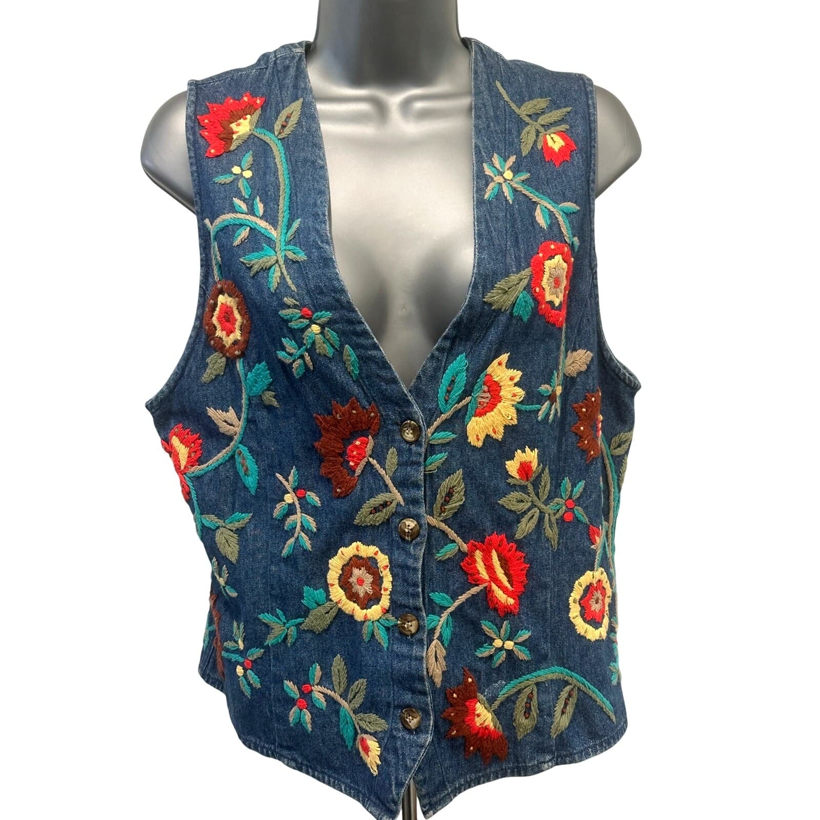 Carroll Reed Vintage Embroidered Denim Vest Women's Size 8-Excellent