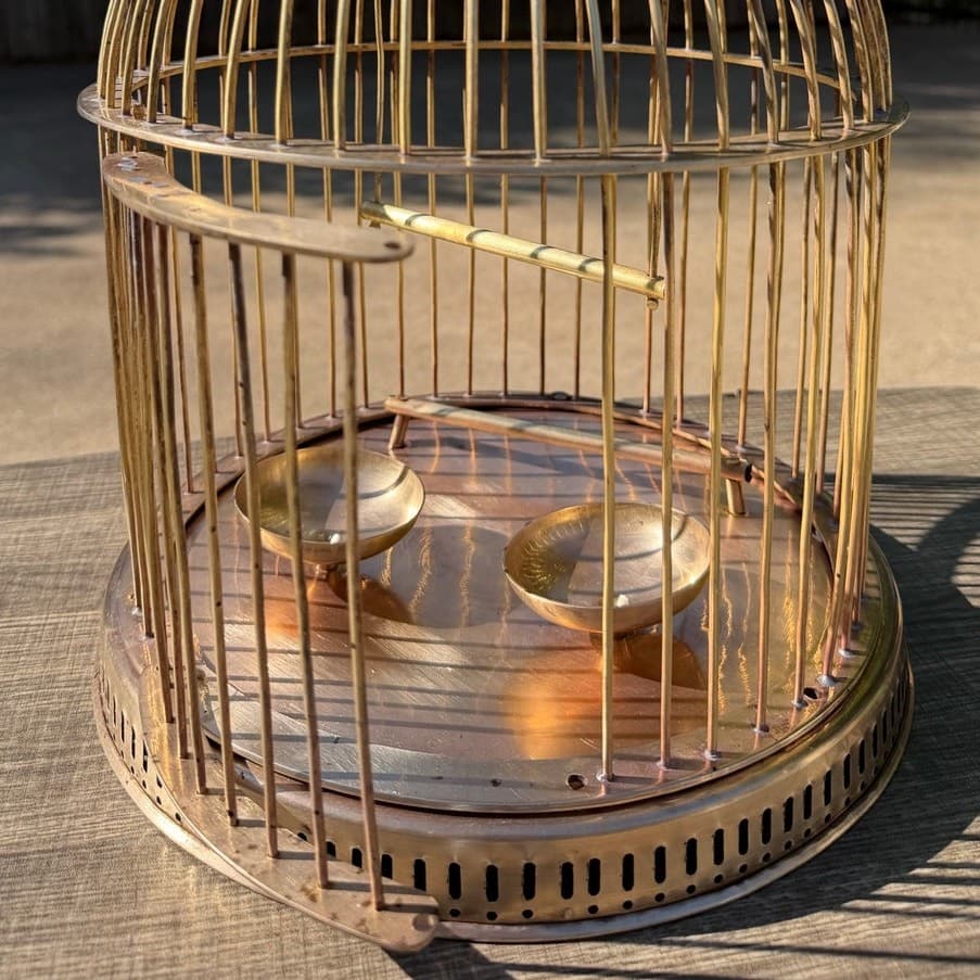 Solid Brass Vintage Mid-Century Domed 16 x 12 Hanging Birdcage Boho Chic Decor - Thumbnail 15