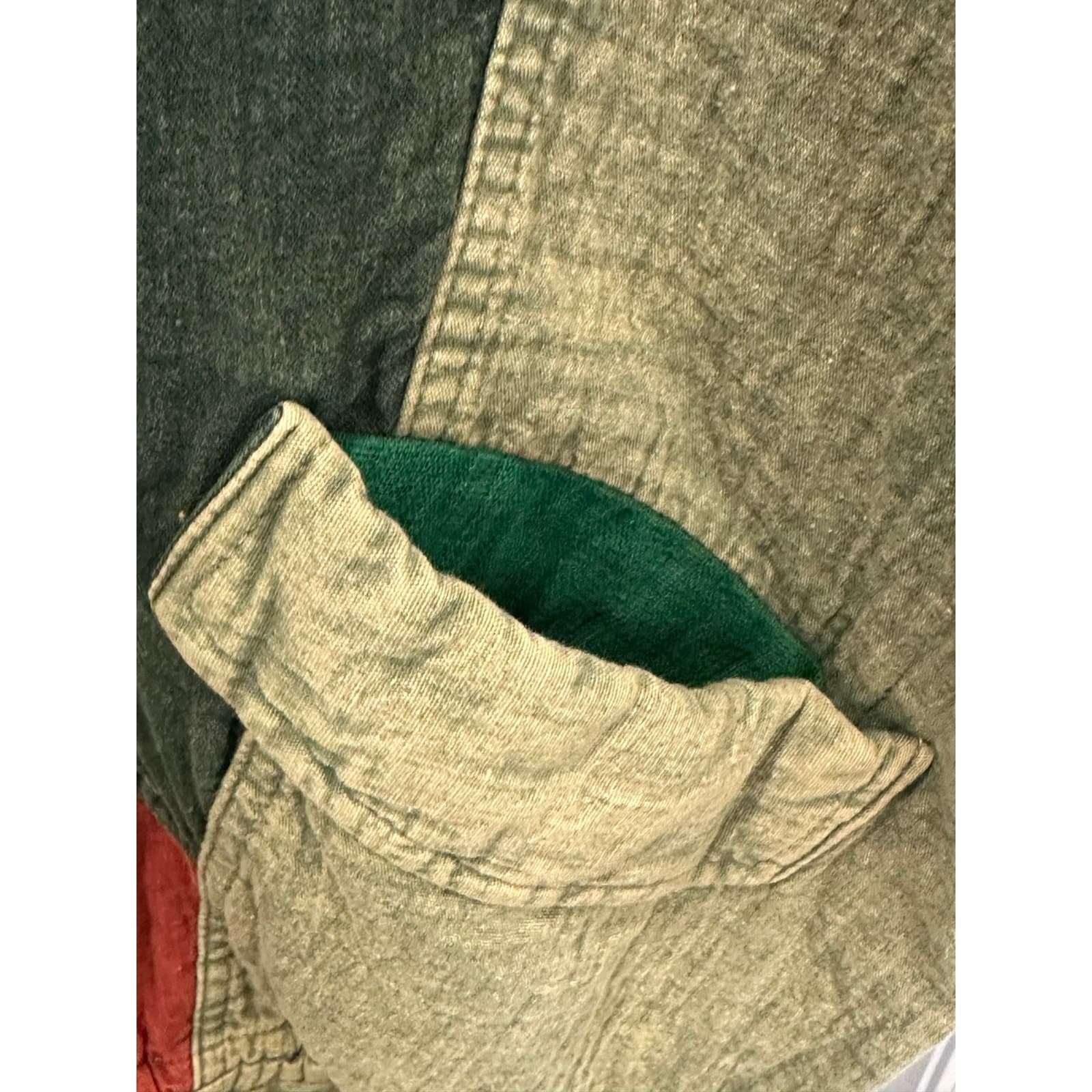 Asian inspired Oversized Vintage Washed Denim Colorful Patchwork Chore Jacket-L - Thumbnail 6