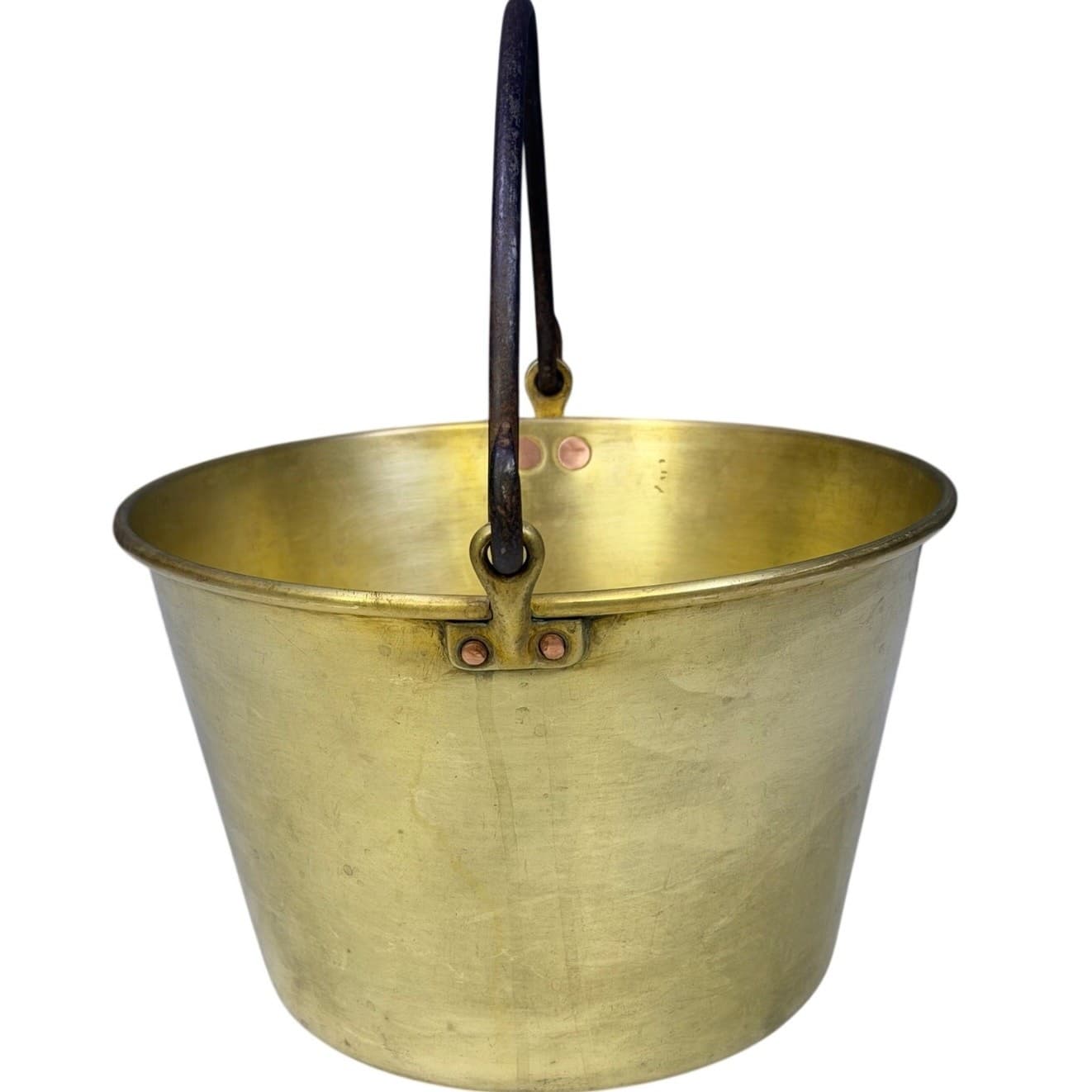 Antique Brass Coal Bucket Fireplace Ash Pail w Iron Handle Vintage Rustic Decor - Thumbnail 6