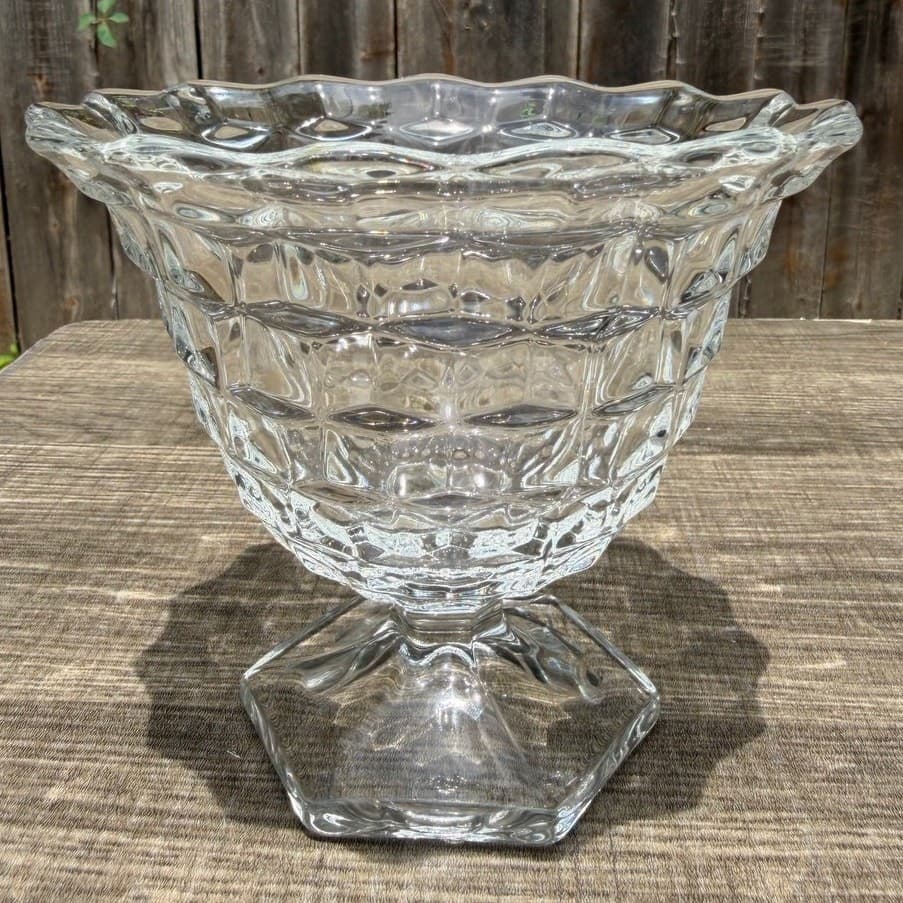 Fostoria 'American' Clear Glass Footed Mayonnaise Bowl/Open Sugar Bowl-Excellent - Thumbnail 6