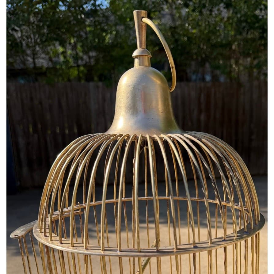 Solid Brass Vintage Mid-Century Domed 16 x 12 Hanging Birdcage Boho Chic Decor - Thumbnail 7