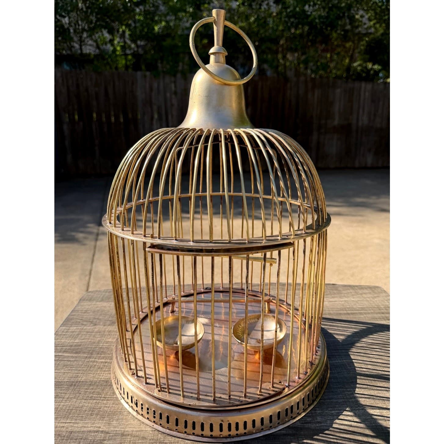 Solid Brass Vintage Mid-Century Domed 16 x 12 Hanging Birdcage Boho Chic Decor - Thumbnail 8
