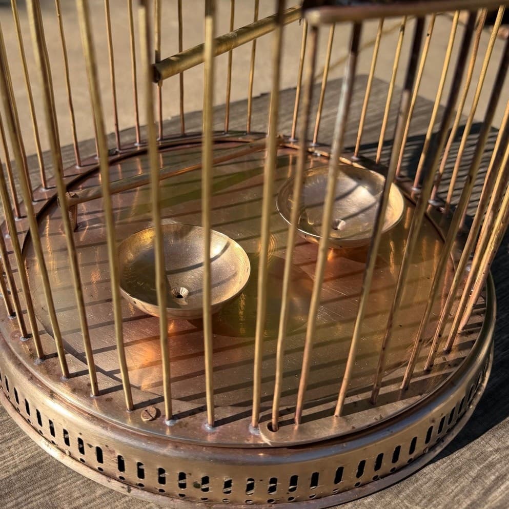 Solid Brass Vintage Mid-Century Domed 16 x 12 Hanging Birdcage Boho Chic Decor - Thumbnail 11