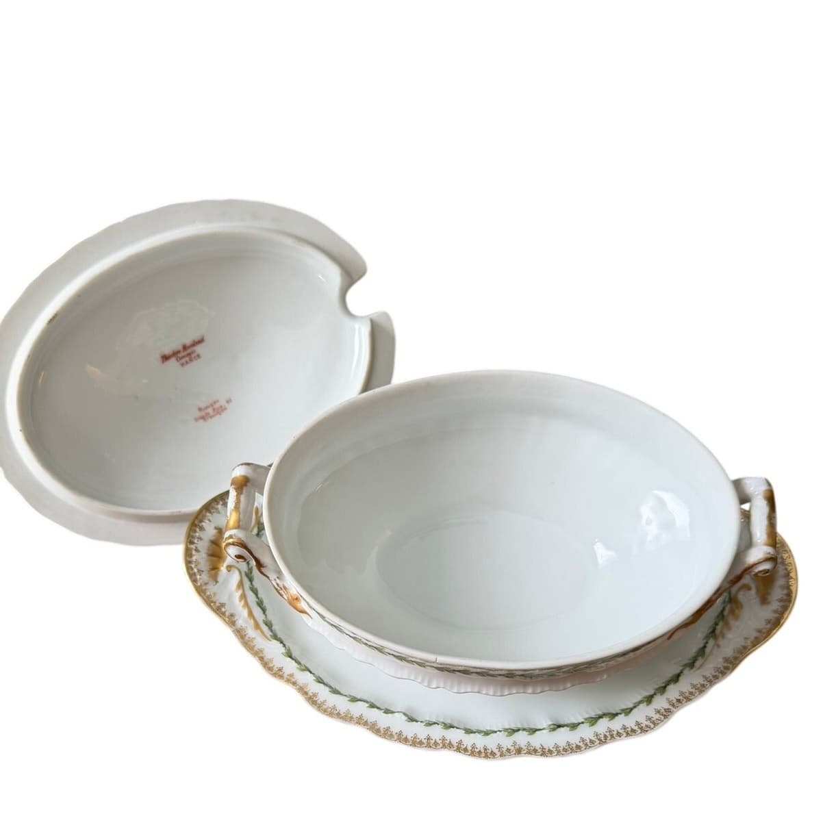 Antique Theodore Haviland Limoges France Covered Vegetable Dish Attached Stand - Thumbnail 6