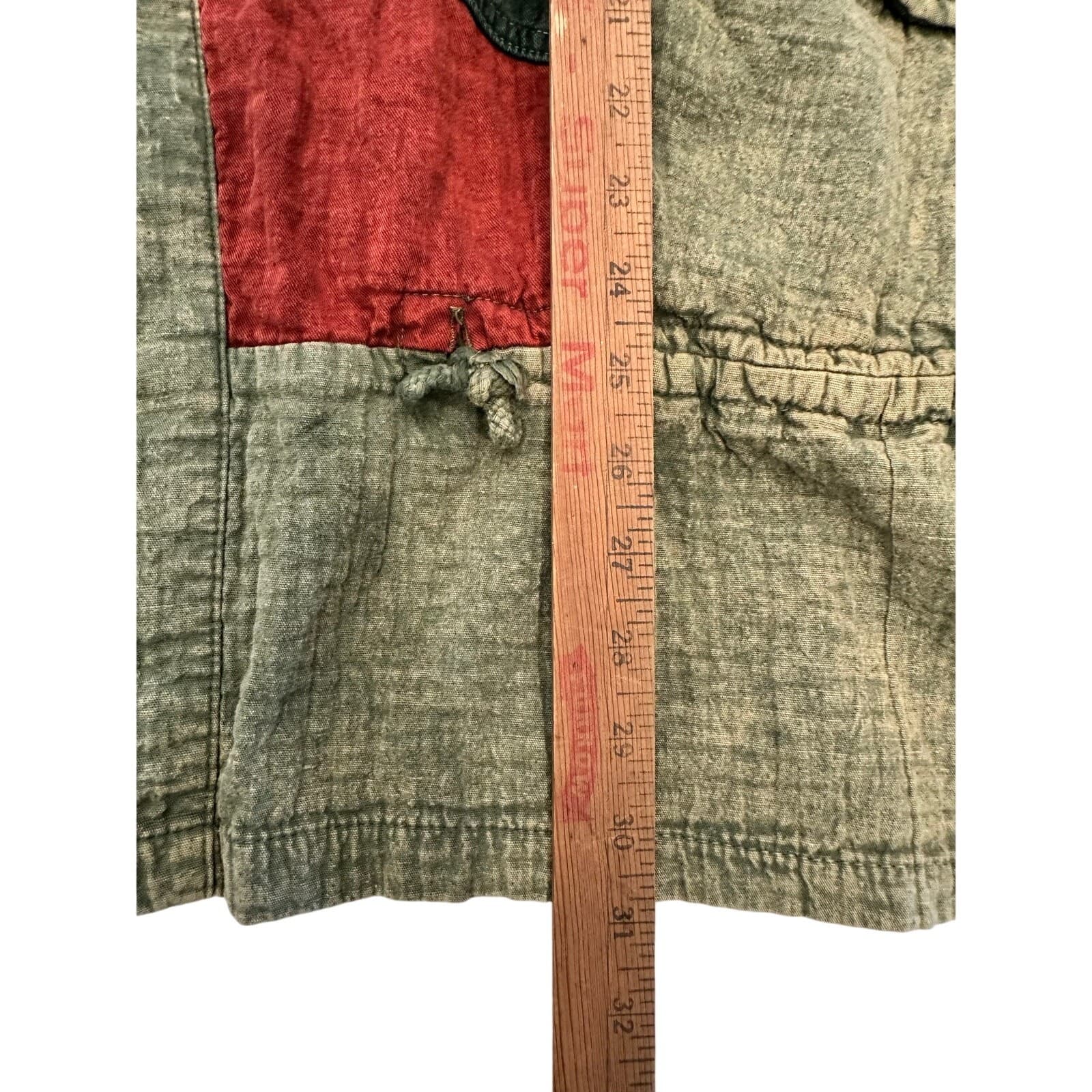Asian inspired Oversized Vintage Washed Denim Colorful Patchwork Chore Jacket-L - Thumbnail 15