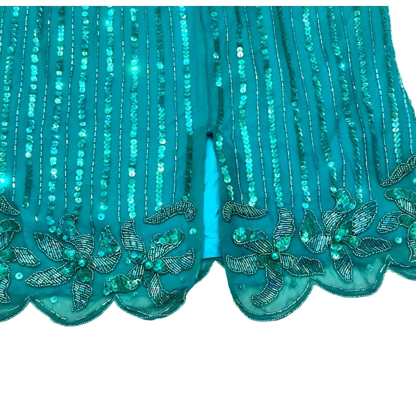 Nadine Boutique Vintage 100% Silk Hand Beaded Turquoise Green Cocktail Dress-M - Thumbnail 13