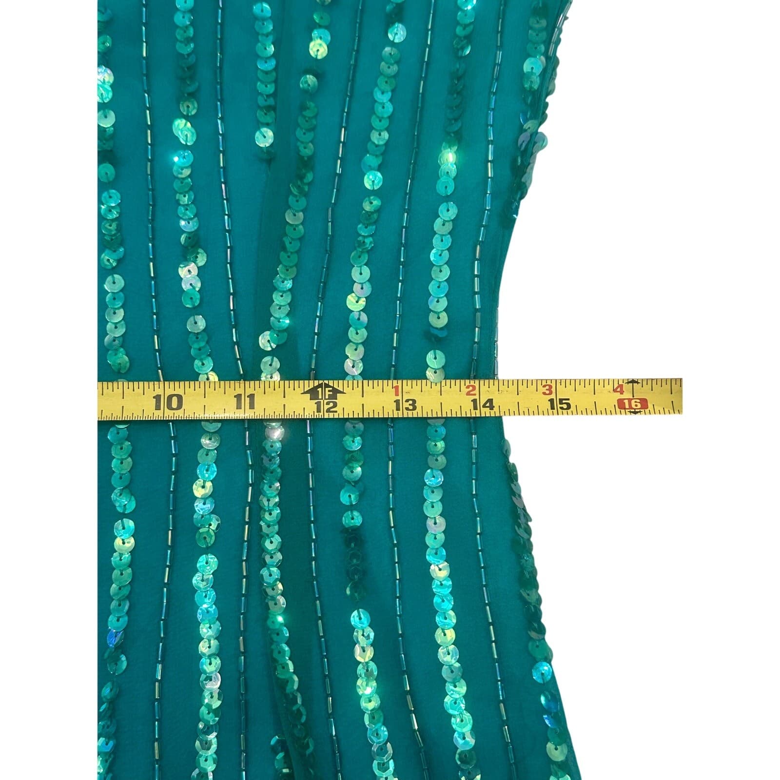 Nadine Boutique Vintage 100% Silk Hand Beaded Turquoise Green Cocktail Dress-M - Thumbnail 17