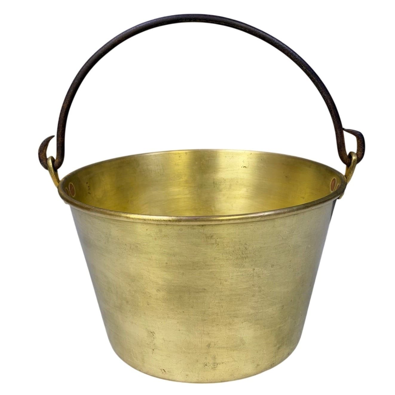 Antique Brass Coal Bucket Fireplace Ash Pail w Iron Handle Vintage Rustic Decor - Thumbnail 4