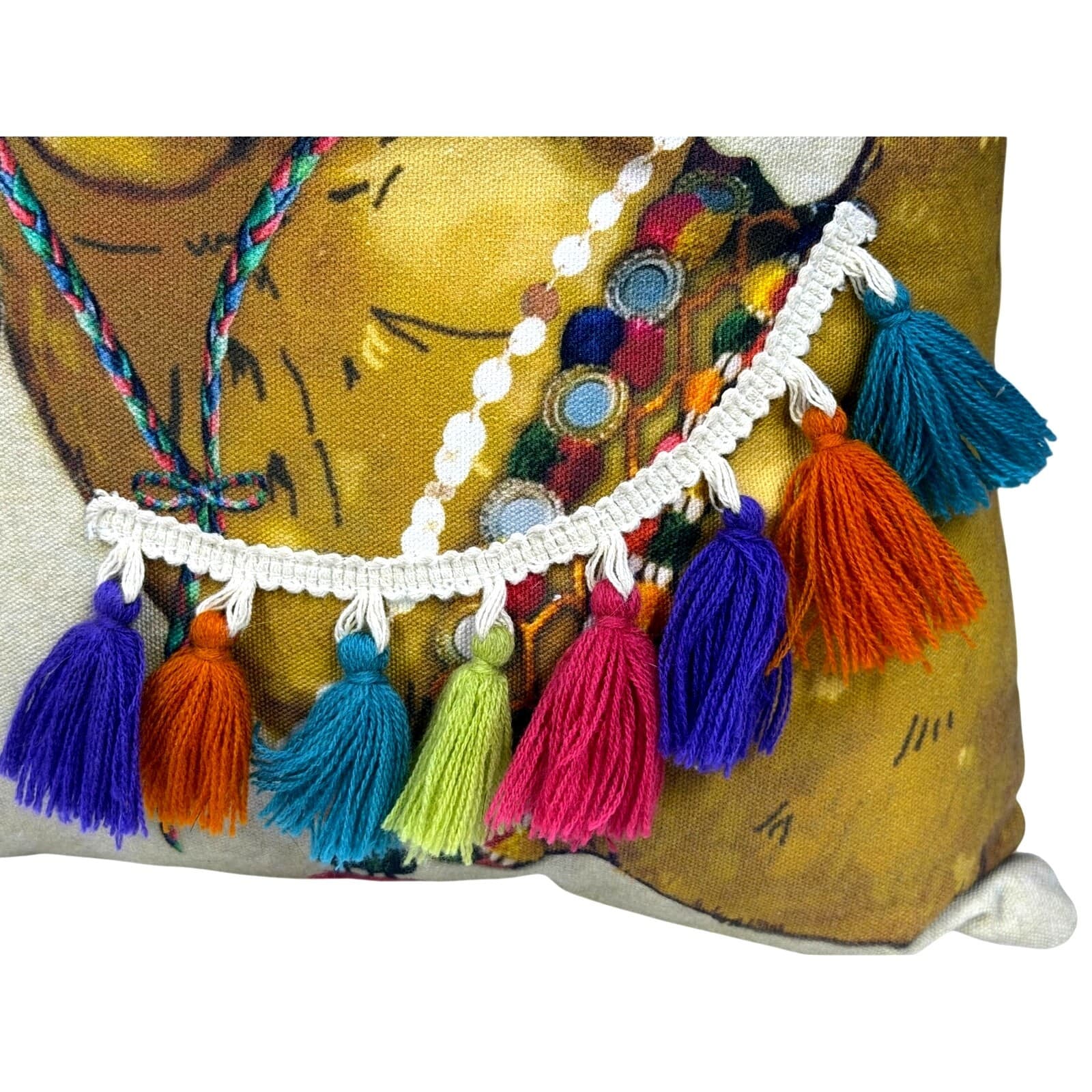 Boho Camel Throw Pillows 17” Tassel Trim Global Decor Cotton India-Set of 2 - Thumbnail 3