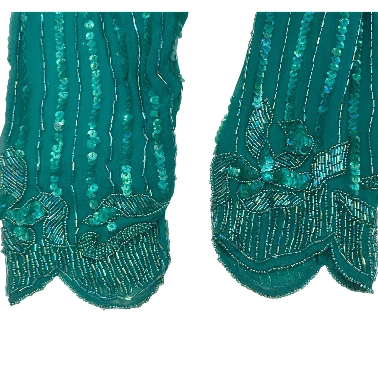 Nadine Boutique Vintage 100% Silk Hand Beaded Turquoise Green Cocktail Dress-M - Thumbnail 15