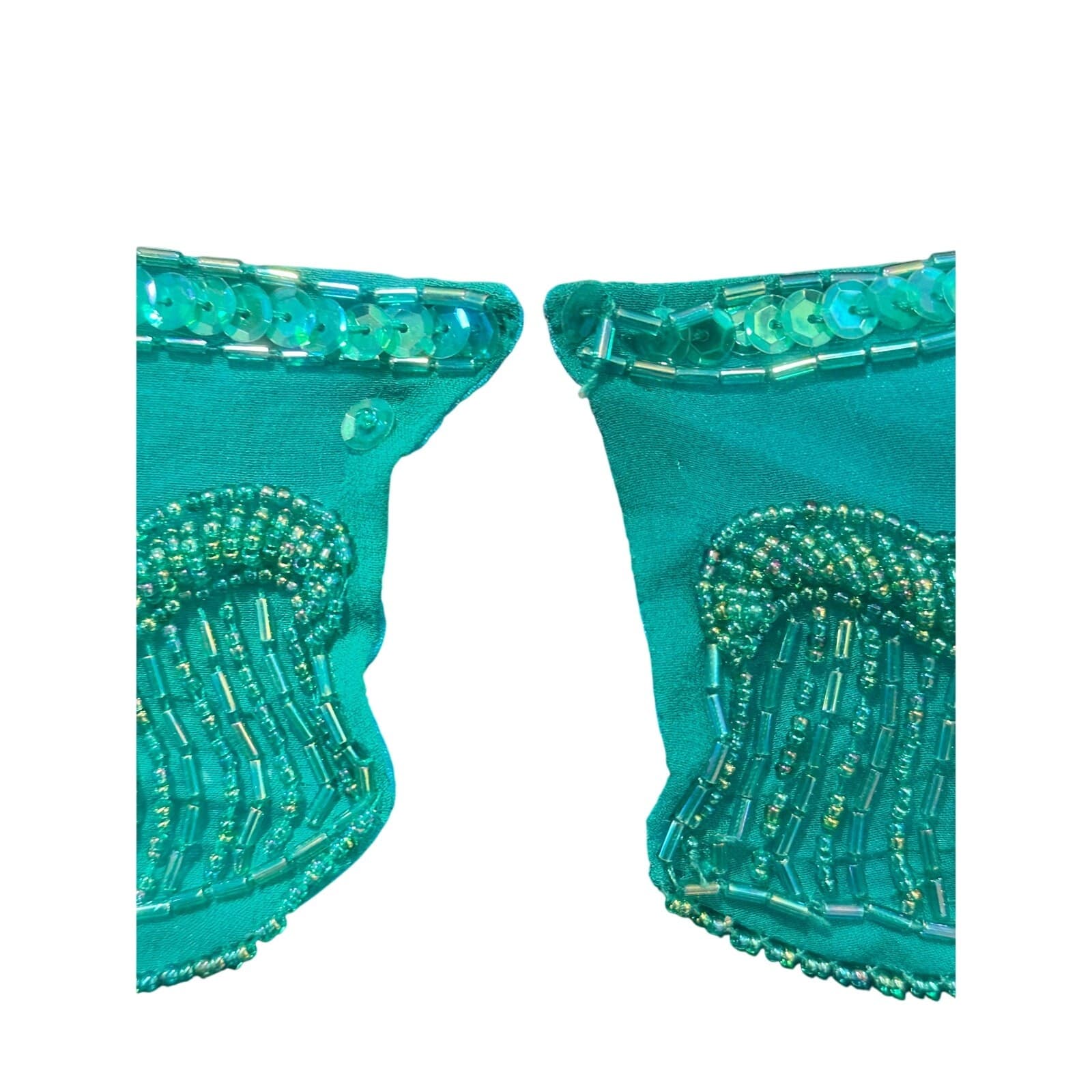 Nadine Boutique Vintage 100% Silk Hand Beaded Turquoise Green Cocktail Dress-M - Thumbnail 9