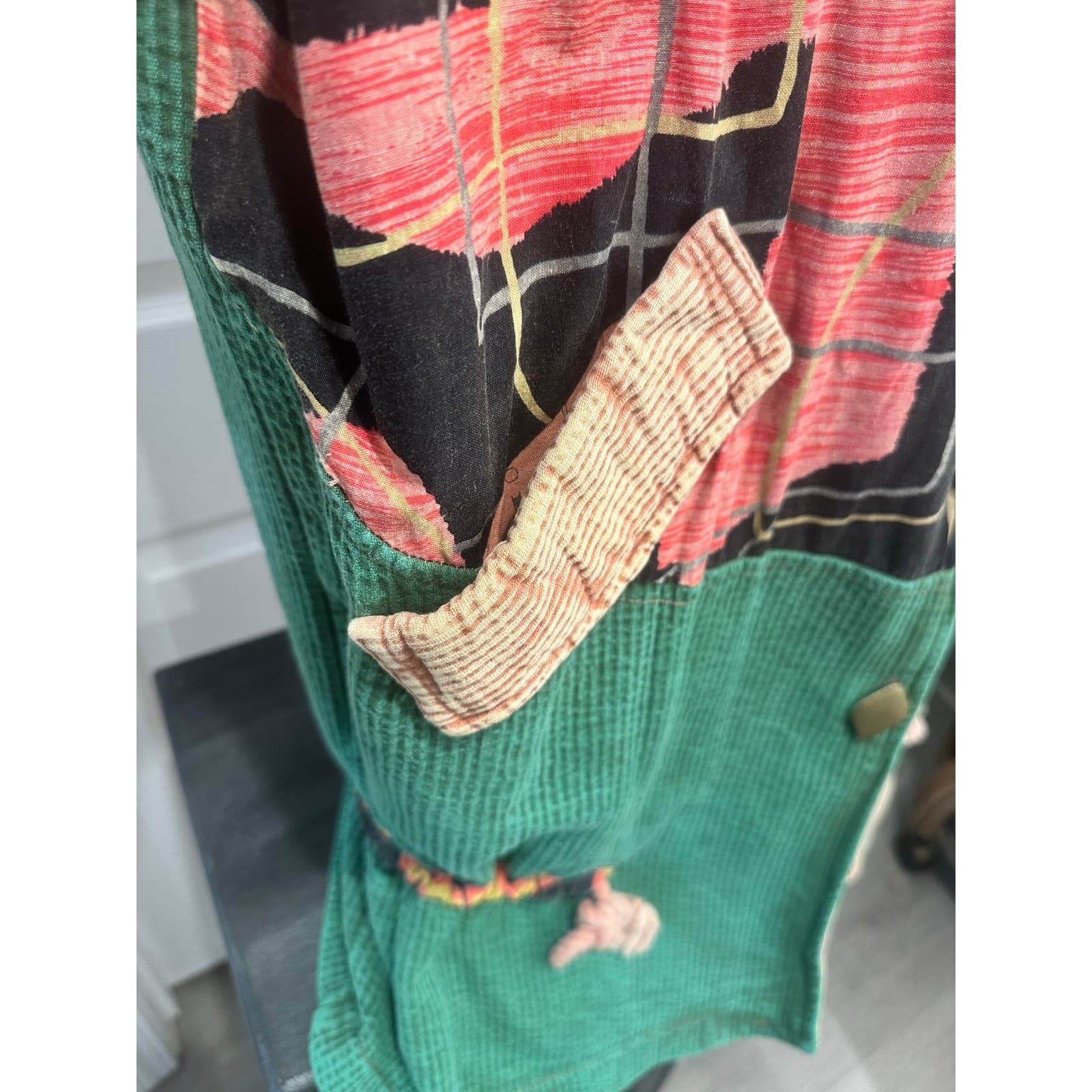 Asian inspired Oversized Vintage Retro 80s Textured Colorful Patchwork Jacket-L - Thumbnail 7