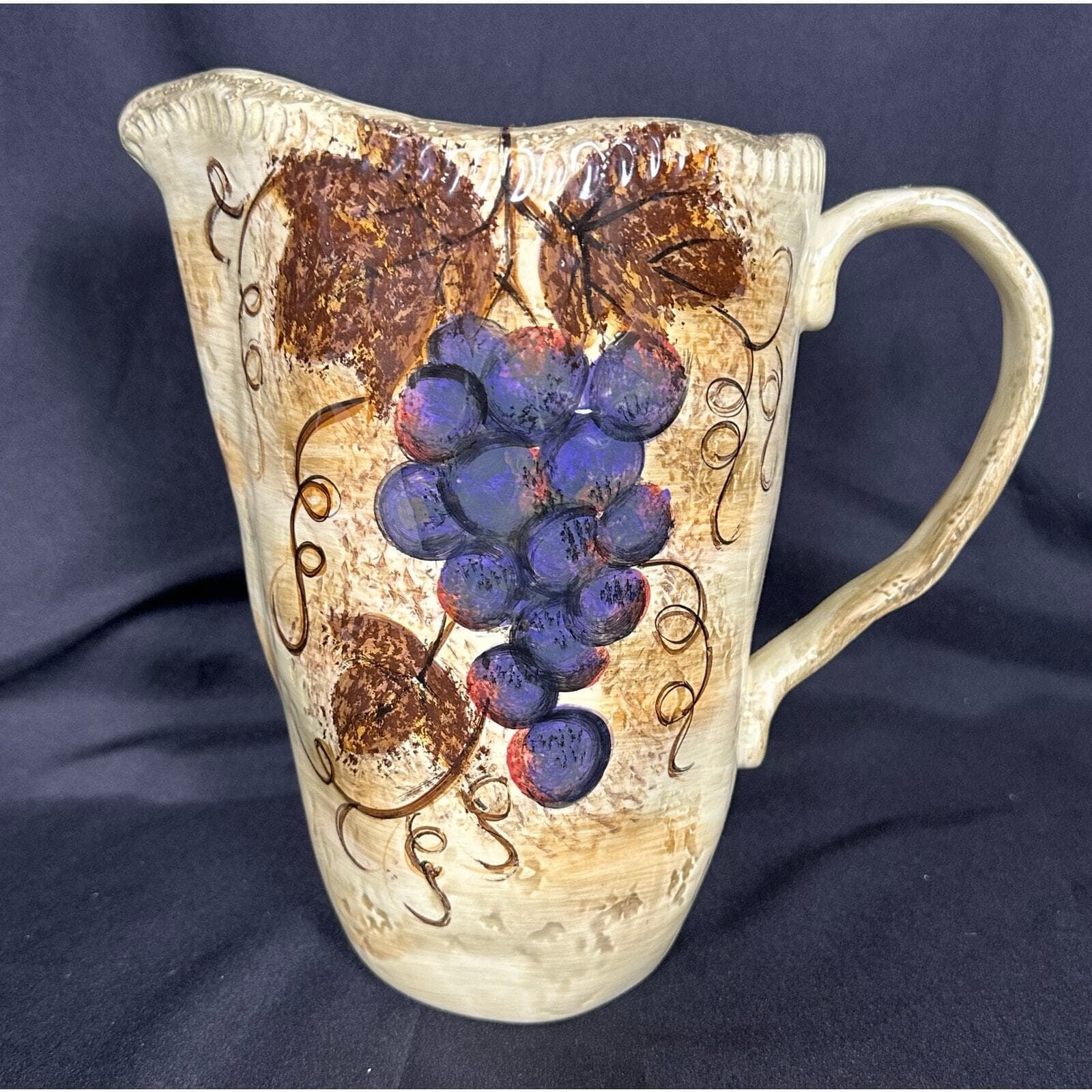 DARIO FARRUCI Designs Ceramic Grapevine Inspired Pitcher-9"