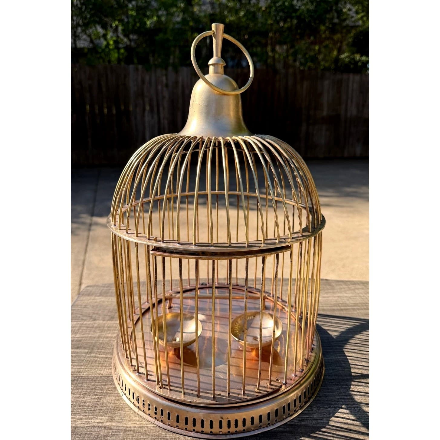 Solid Brass Vintage Mid-Century Domed 16 x 12 Hanging Birdcage Boho Chic Decor