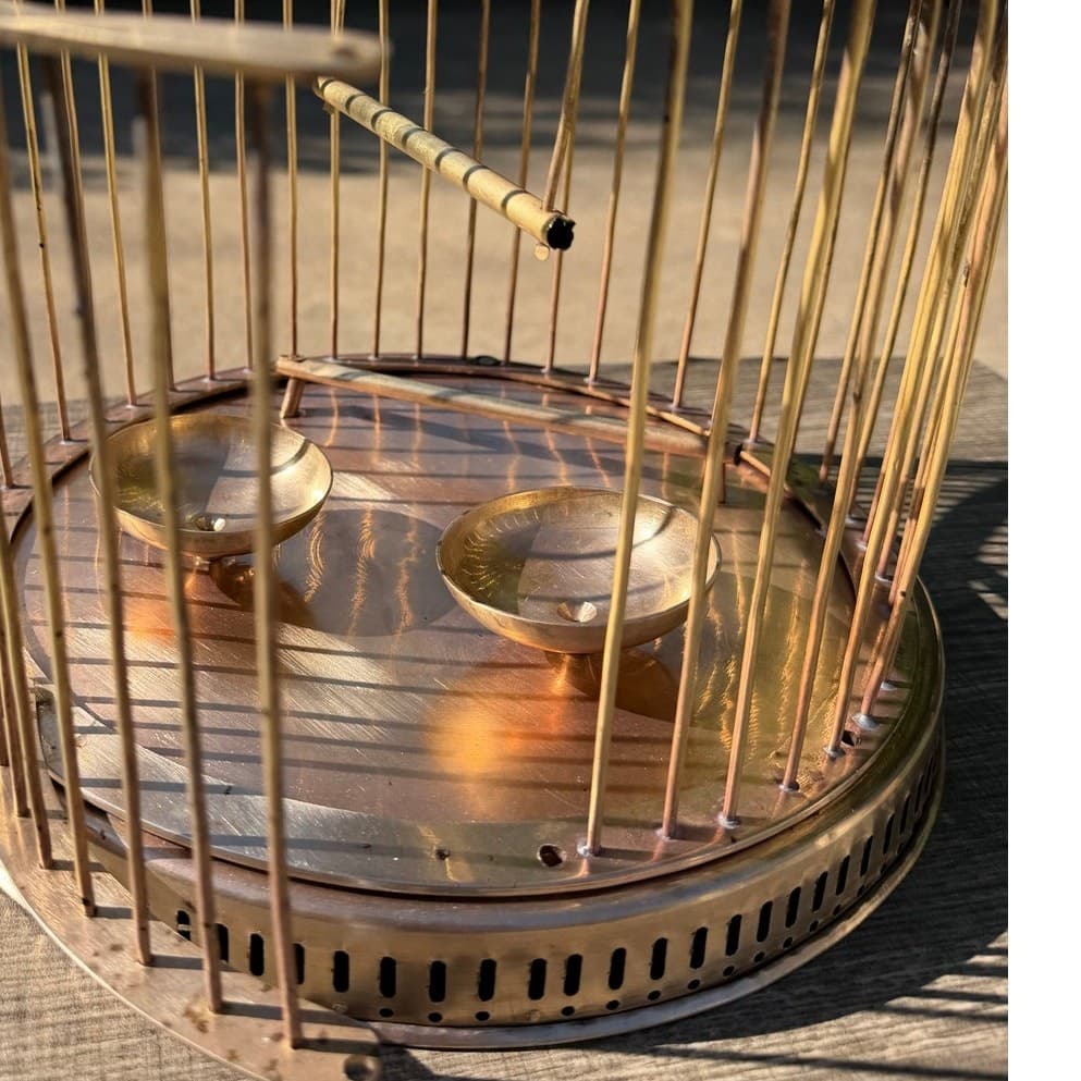 Solid Brass Vintage Mid-Century Domed 16 x 12 Hanging Birdcage Boho Chic Decor - Thumbnail 4