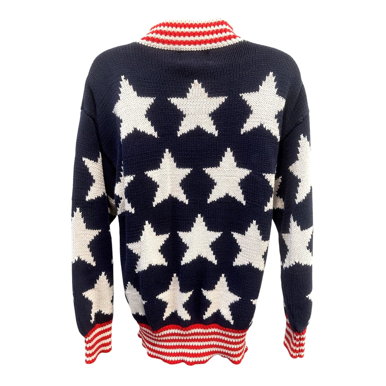 Perry Ellis Vintage 1980s American Flag Intarsia Knit Evil Knievel Levis Sweater - Thumbnail 4