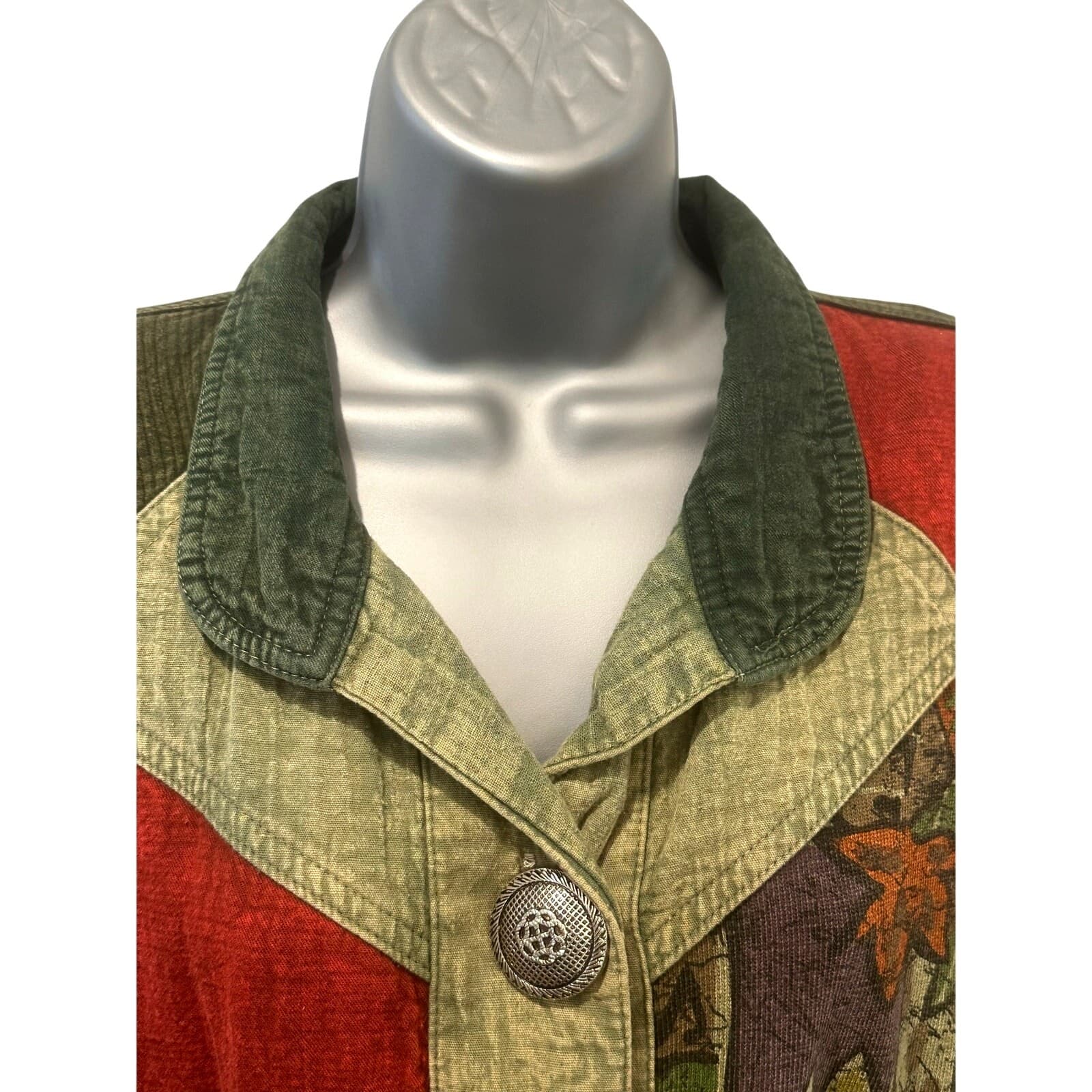 Asian inspired Oversized Vintage Washed Denim Colorful Patchwork Chore Jacket-L - Thumbnail 2