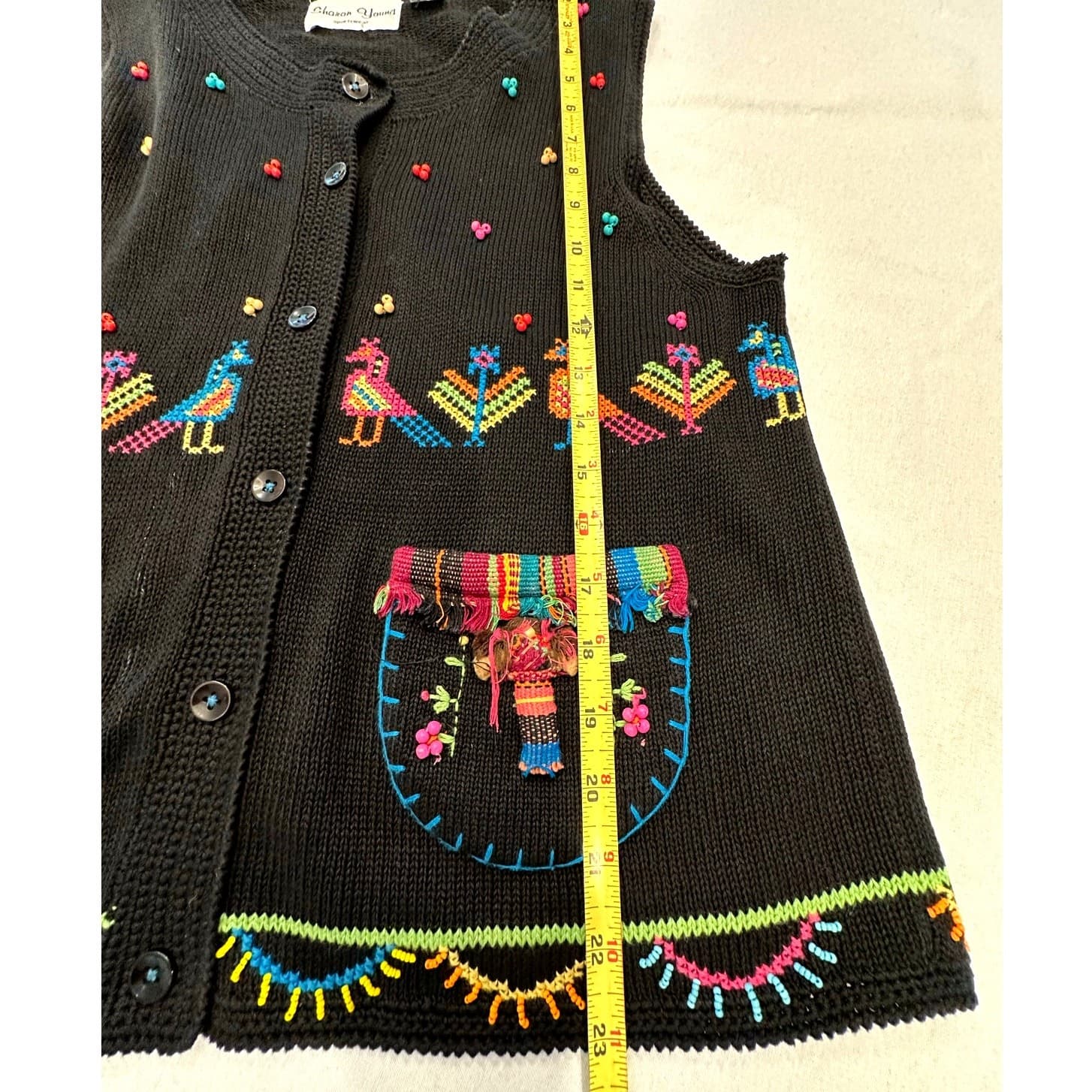 Sharon Young Vintage Cross Stitch & Beaded Black Woven Vest Women's Size Medium - Thumbnail 10